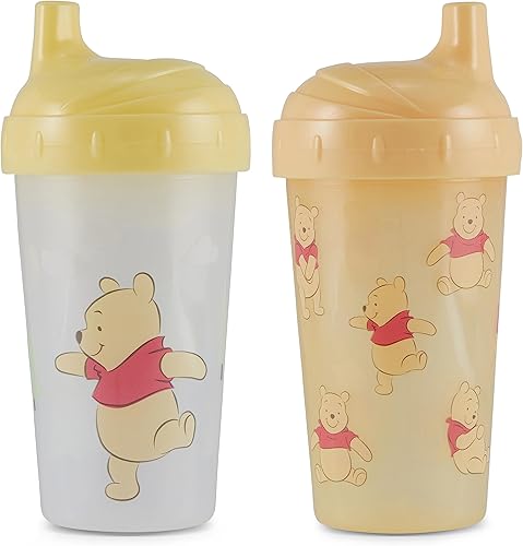 Vasos para sorber para niños y niñas 10 onzas de Winnie The Pooh - Paquete de dos tazas con popote y tapa, botella de agua de viaje azul duradera a