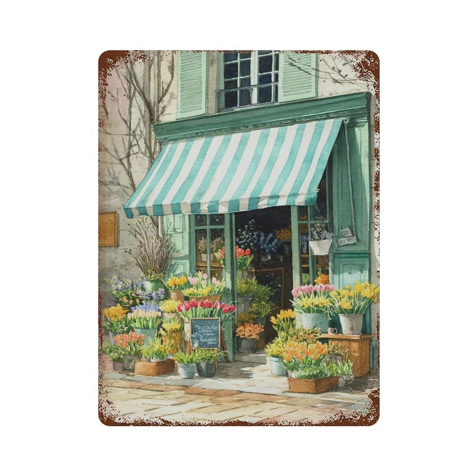 xiaoxiaoshen French Flower Shop – Parisian Florist Botanical Market Spring Floral Wall Decor Art Metal Tin Poster Modern Home Decor Art Home Bar Shop Decorations Vintage Sign 40x30cm