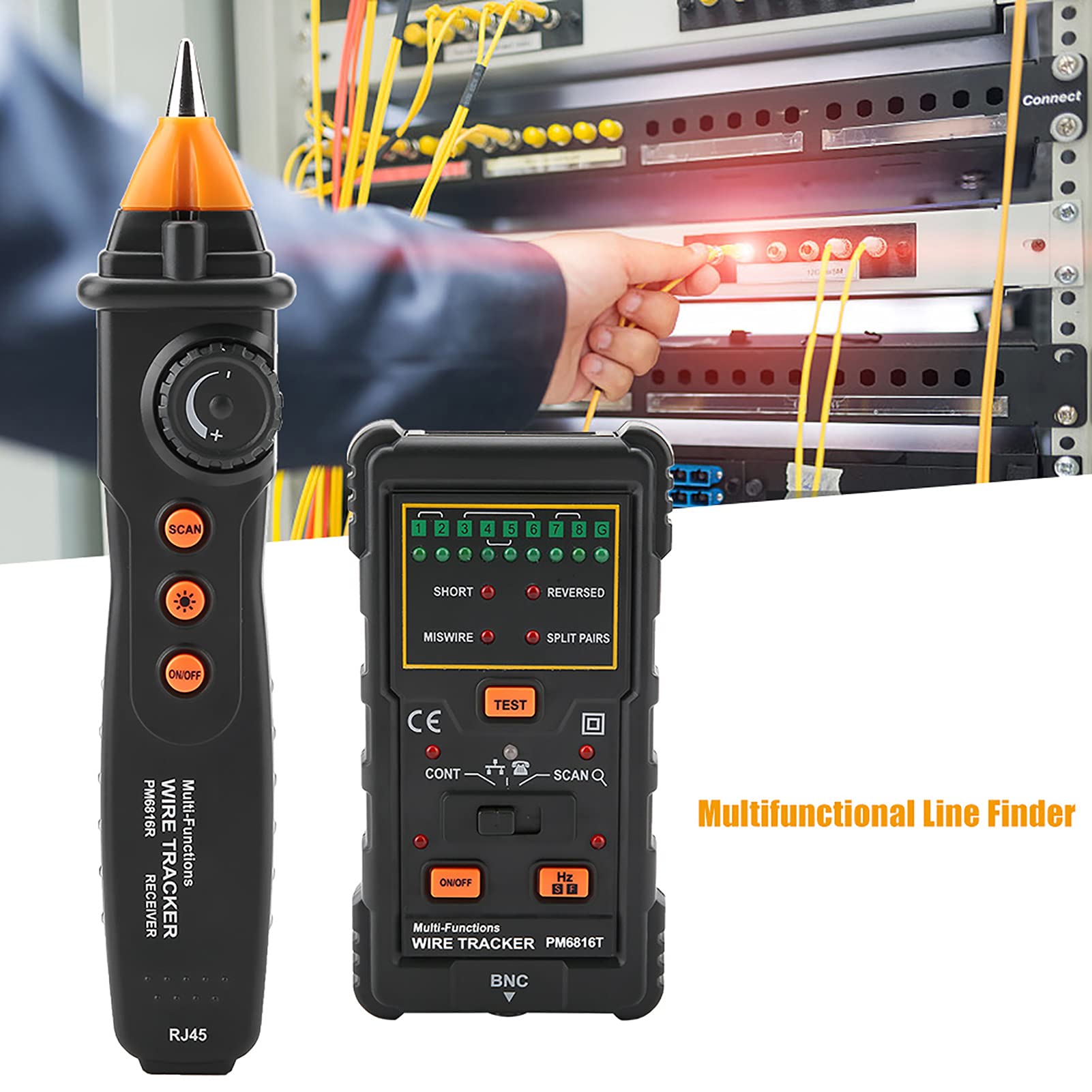 YWBL-WH Tester per Cavi di Rete Localizzatore di Cavi Localizzatore di Linea RJ45 RJ11, PM6816 Ricevitore da 8,5x1,8x1,3 Pollici Emettitore da 4,9x2,6x1,2 Pollici 371g Test da 13,1 Once