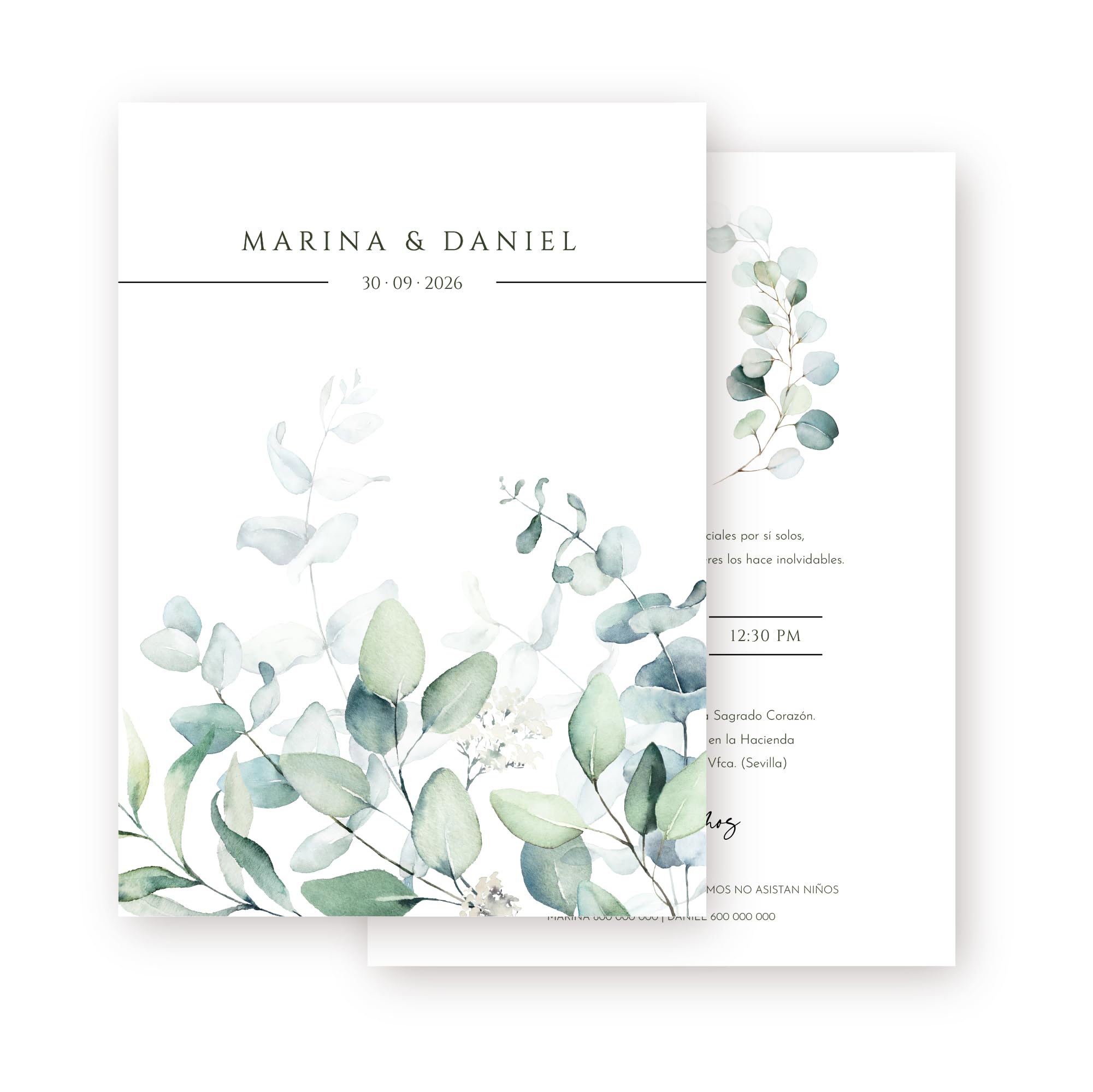 Invitaciones de Boda Personalizadas | Invitaciones de Boda Perfectas con Sobres Elegantes y únicos - Detalles para Invitados Eventos Especiales y Ceremonias Únicas - ONEPERSONAL (Eucalipto)