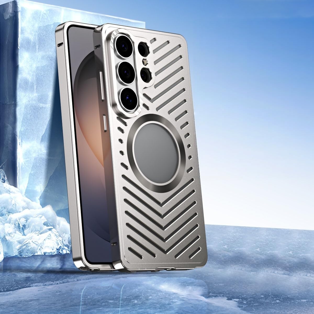 Coque en Alliage d'aluminium Ultra-Mince avec Design magnétique et Refroidissement Rapide pour Samsung Galaxy S26 S24 S25 Ultra (pour Galaxy S25 Ultra/Gris Titane)