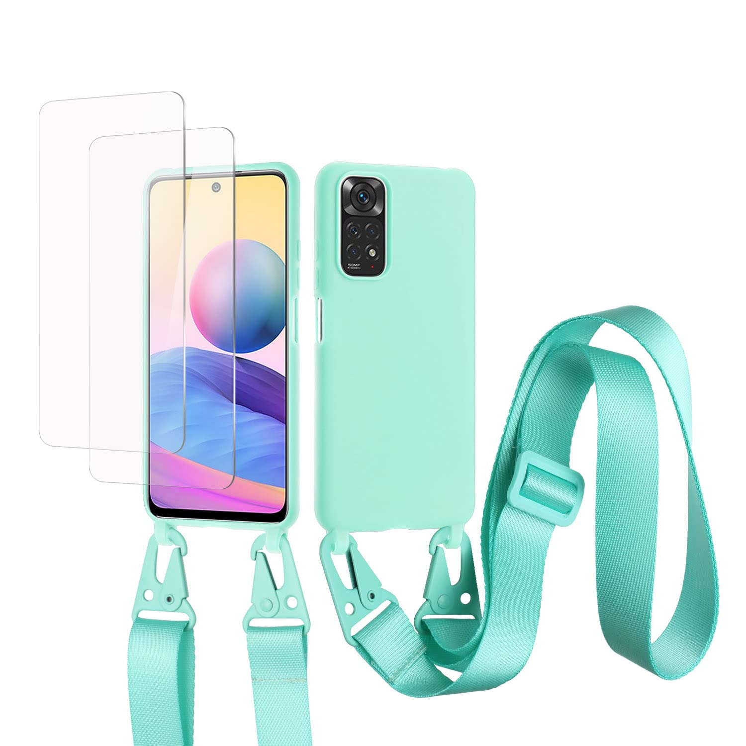 vrupin Funda Compatible con iPhone 13.con (2 x Protector Pantalla)con Cuerda Case con Ajustable Cordón.Silicona Líquida Funda-Loto Color — view 37