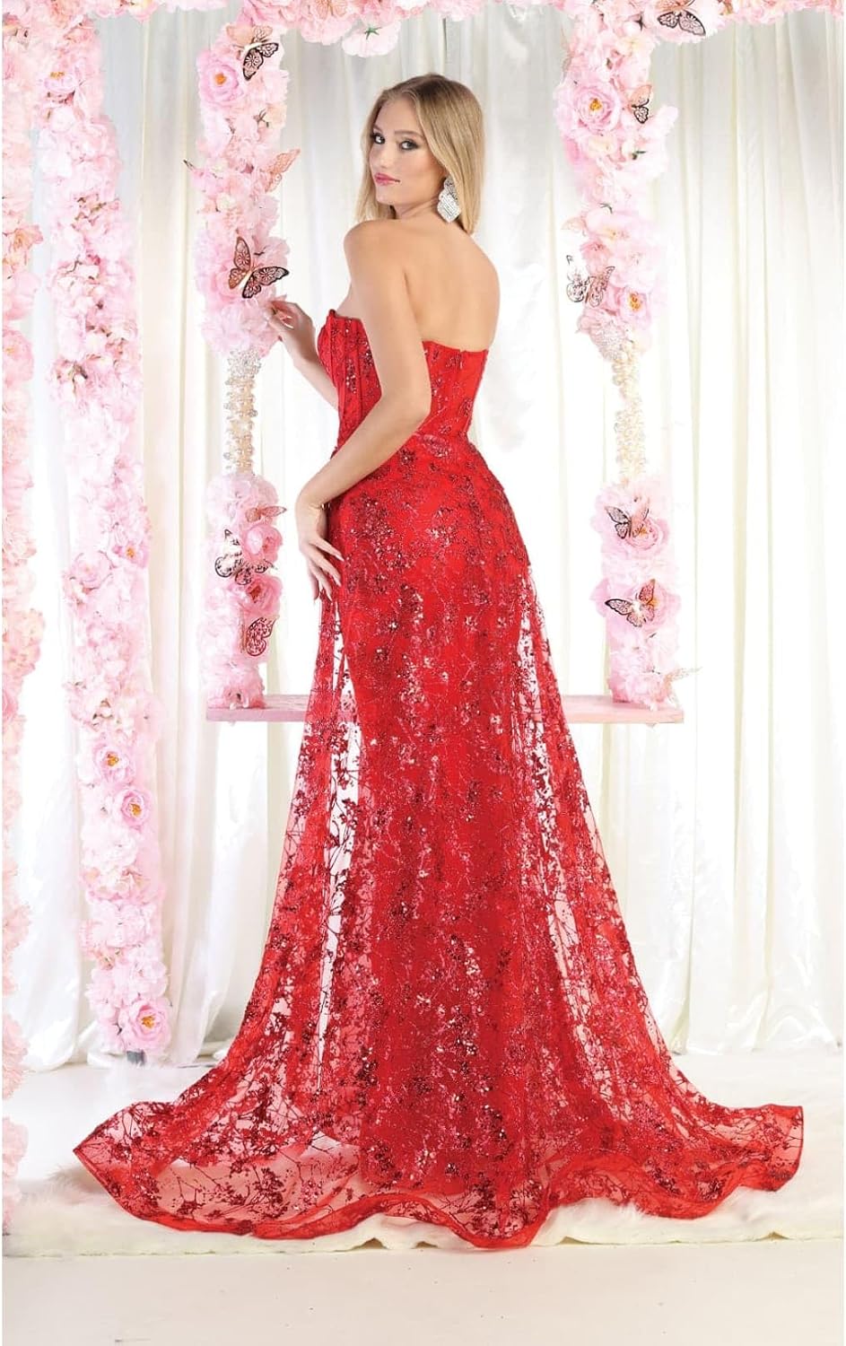 Women's Royal Blue Queen May MQ1837 Strapless Glitter Corset Bone Christmas - New Year Holiday Red Carpet Long Gown Black 10