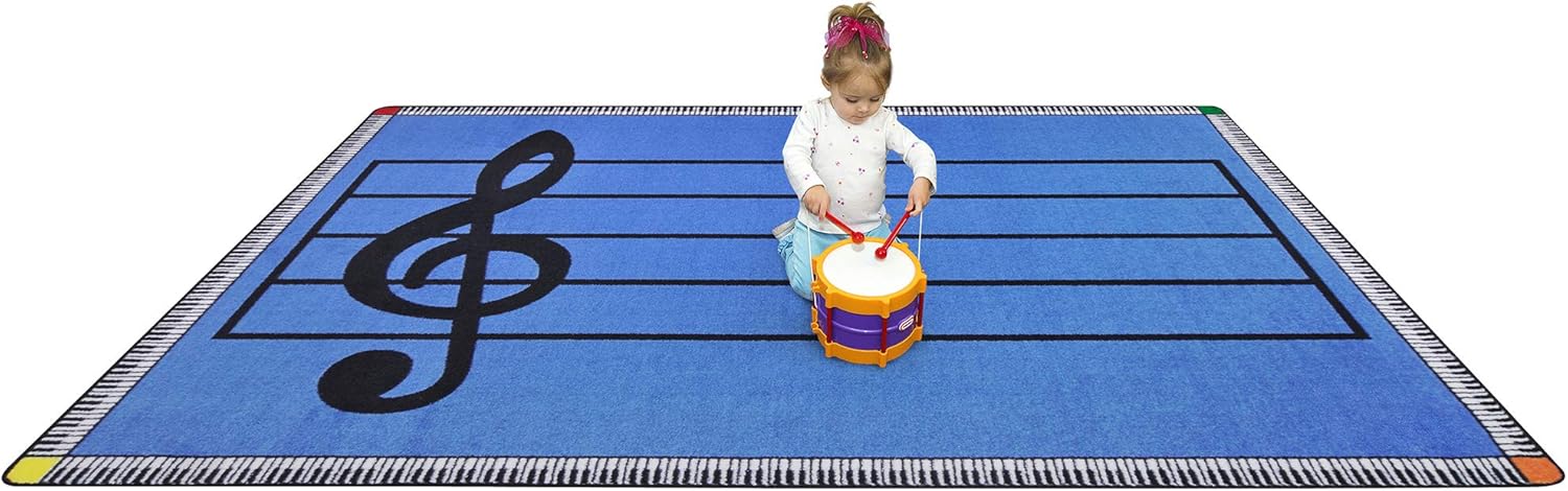 Joy Carpets Kid Essentials Music & Special Needs Play Along Rug, Blue, 7'8" x 10'9"