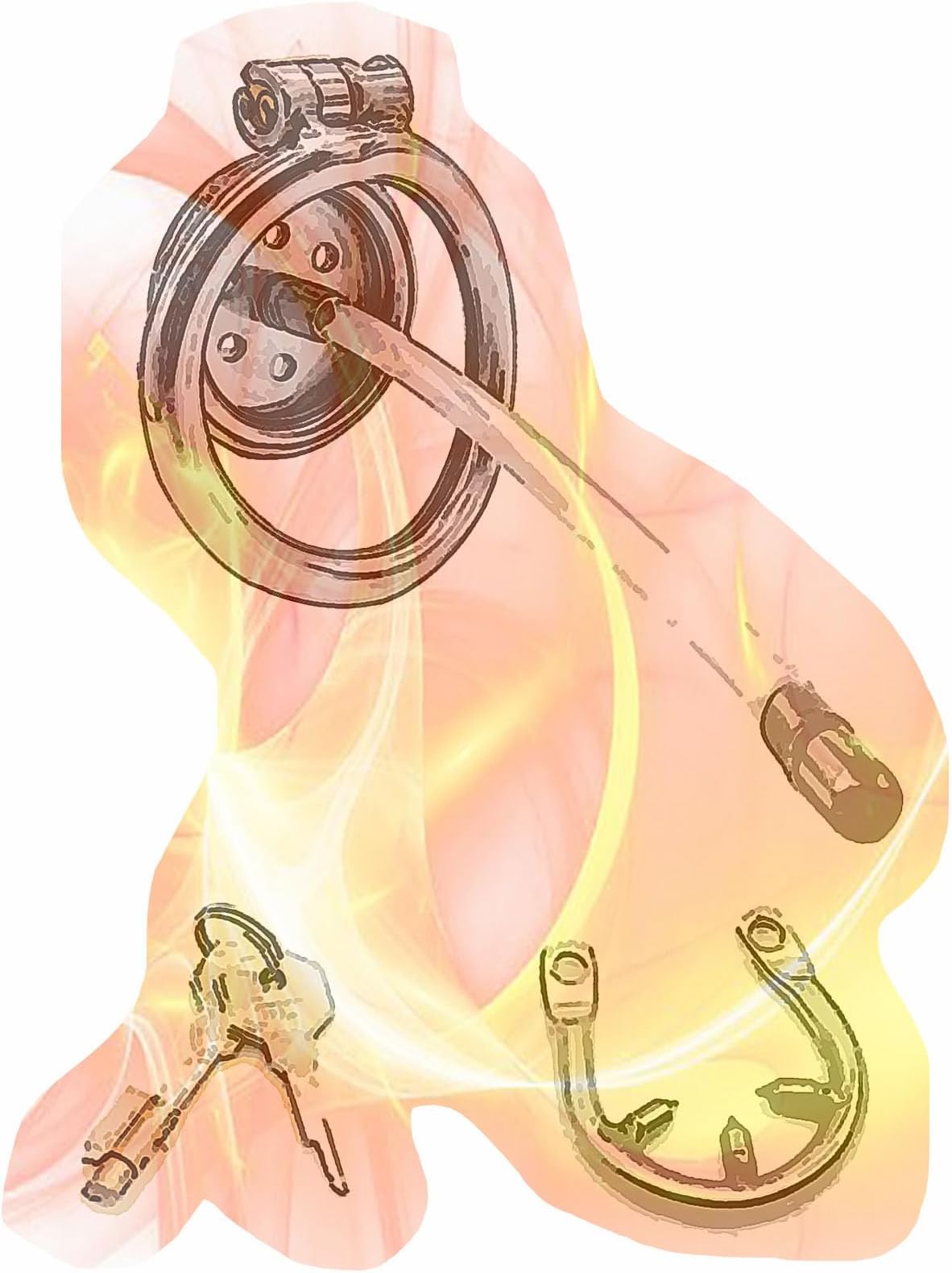 Stainless Steel Flat Cage with Small Rod and Anti-Off Ring, Curved Ring Flat Device for Men Cross-Dressing - USHA10a (Silicone Rod, 50mm Curved Ring)