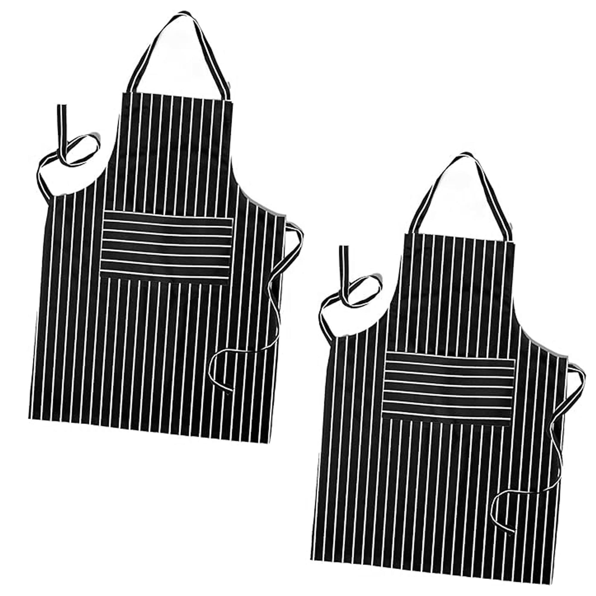 LEDSone 2 Pack Chef Apron Cotton Striped Black and White Adjustable Unisex Kitchen Cooking Apron, Machine Washable, Gift for Chef, Baking, BBQ, Novelty Apron for Men & Women