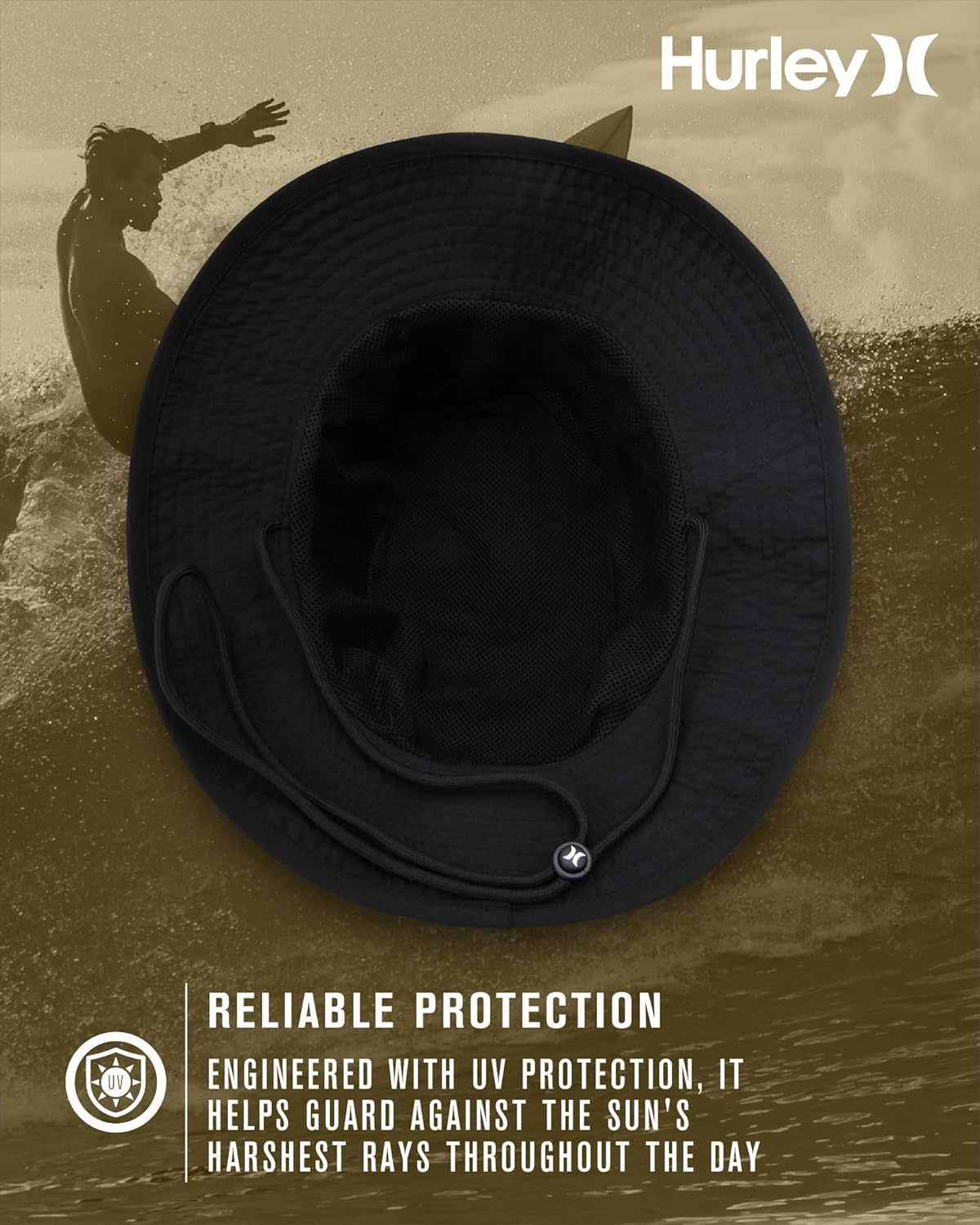 Hurley Men's Boonie Hat - Moisture Wicking and Packable Full Brim Sun Hat UV Protection for Fishing, Hiking, and Safari - Image 3
