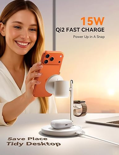 Miniatura 5 de MagSafe de 15 W para JOYROOM, estación de carga MagSafe 4 en 1 con certificación Qi2 rápida para Apple, cargador inalámbrico para iPhone 171615 Pro