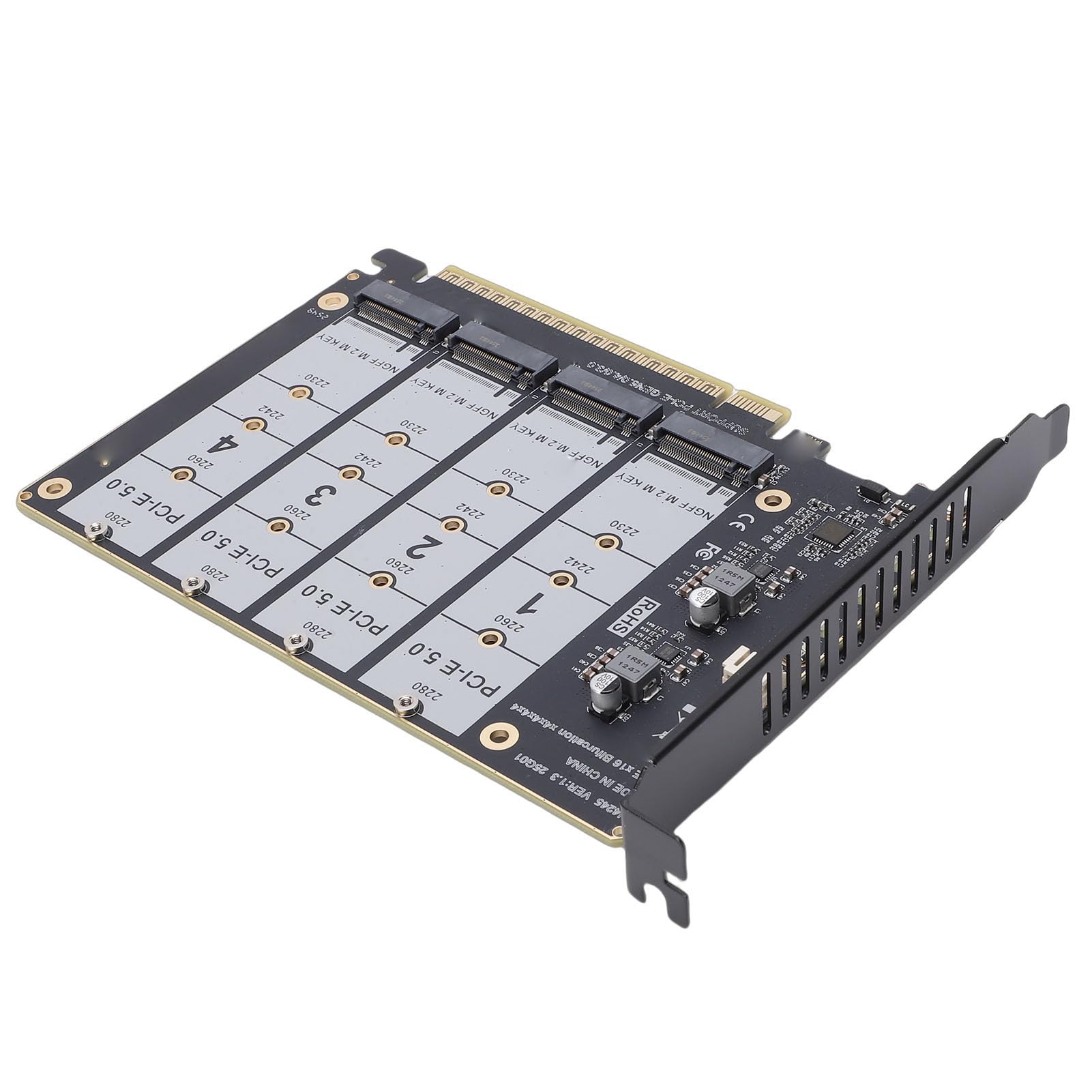 ASHATA Carte Adaptateur M.2 PCIE 5.0, Convertisseur 4 Ports M.2 NVMe SSD vers PCIE X16, Lecteur de Disque Dur, Carte d'extension Interne PC, 4 X 128 Gbit/s, clé, Idéale pour Les Postes de Travail