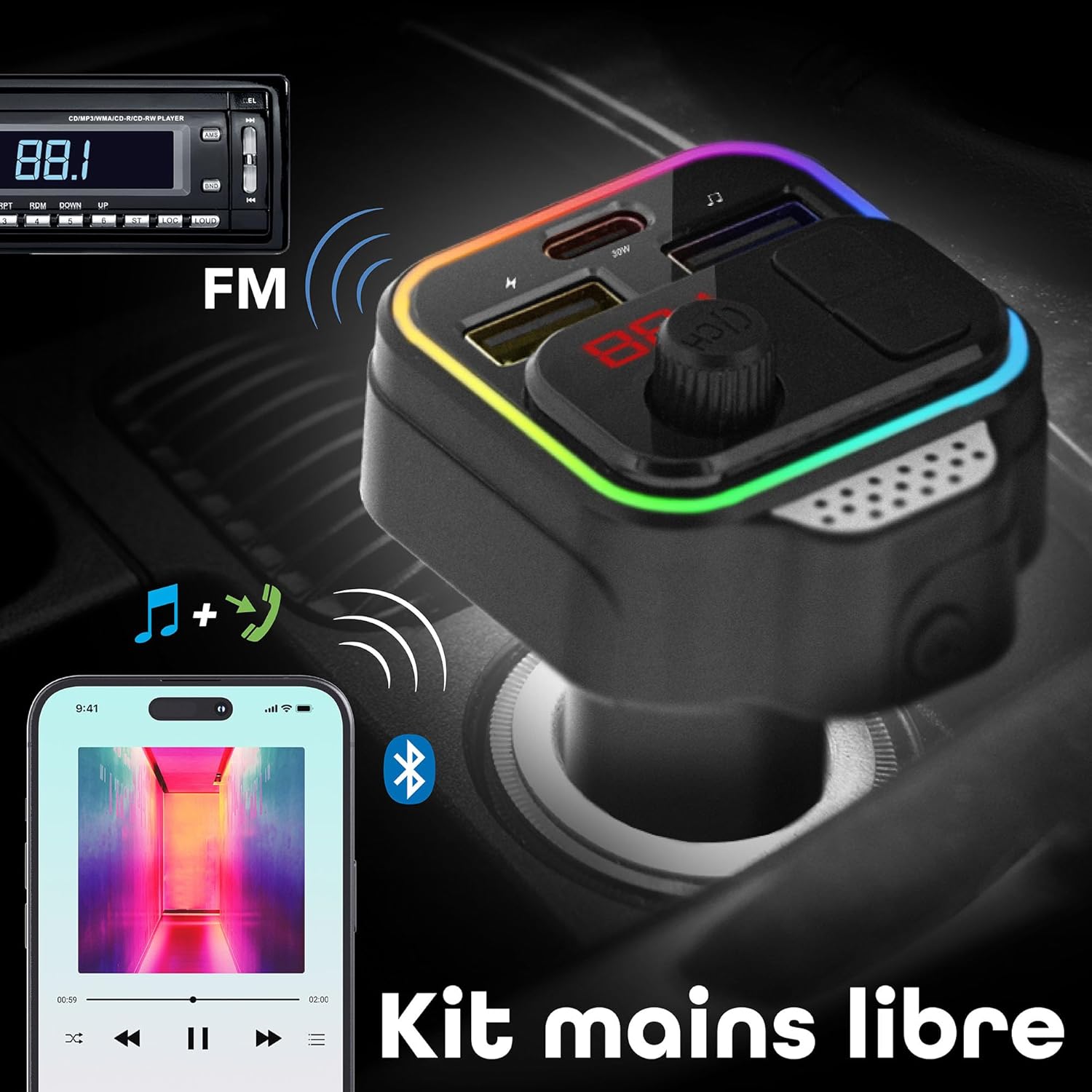 Setting FM frequency on T'nB FMCT09 and car radio