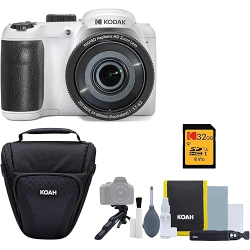 Kodak PIXPRO AZ255 Astro Zoom 16MP Digital Camera (White) - High-Resolution Photography with 25X Optical Zoom - Perfect Point-and-Shoot Camera Bundle with 32GB Memory Card and Camera Case (3 Items)