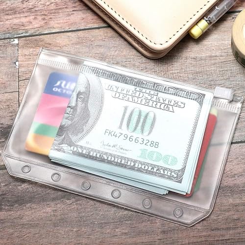 Miniatura 3 de Harphia 14 bolsillos para carpetas tamaño A7, 6 agujeros, con cremallera, para carpetas de 6 anillas, hojas sueltas, impermeables, de PVC, EVA