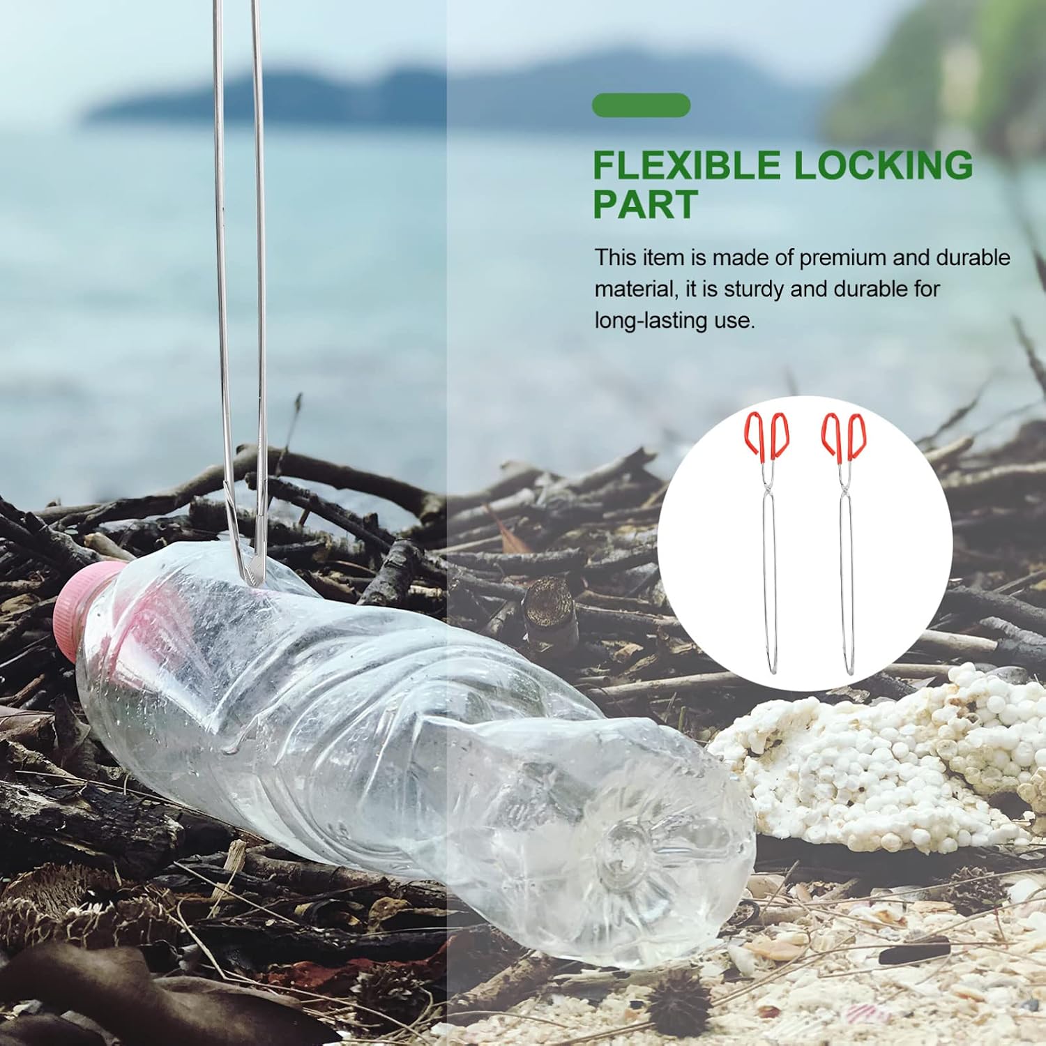 2pcs Stainless Steel Trash Grabber Tool Garbage Picker Comfortable Handle for Collection for Outdoor Use and Everyday Cleanup