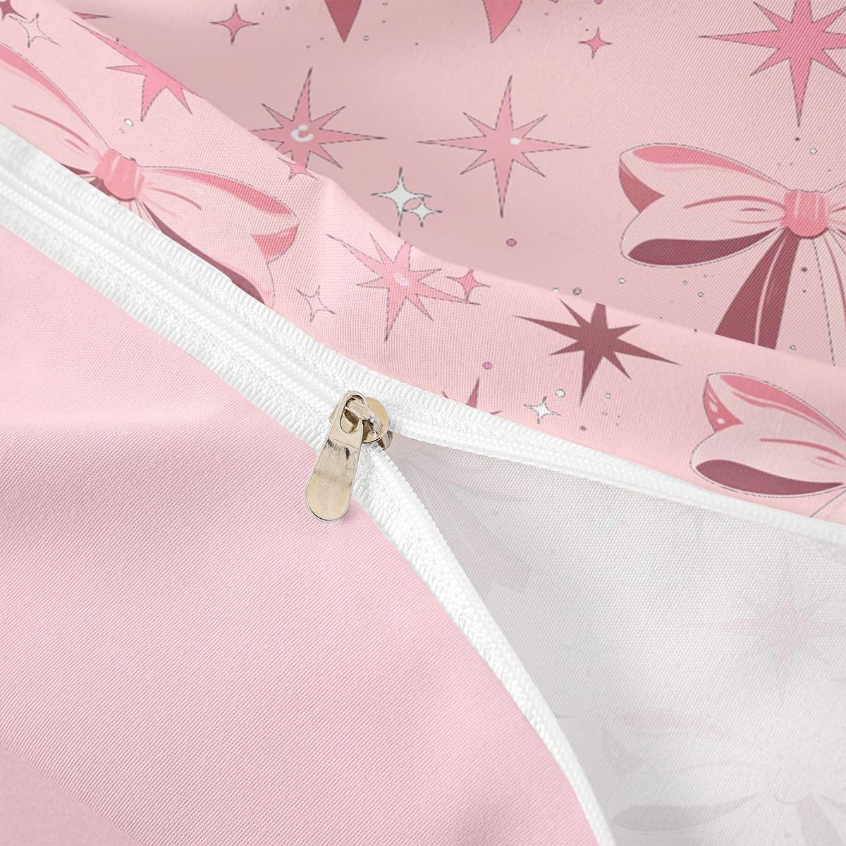 Homewish Set di biancheria da letto con copripiumino per letto super king size con fiocco e fiocco con fiocco e stelle, set di biancheria da letto con fiocco rosa