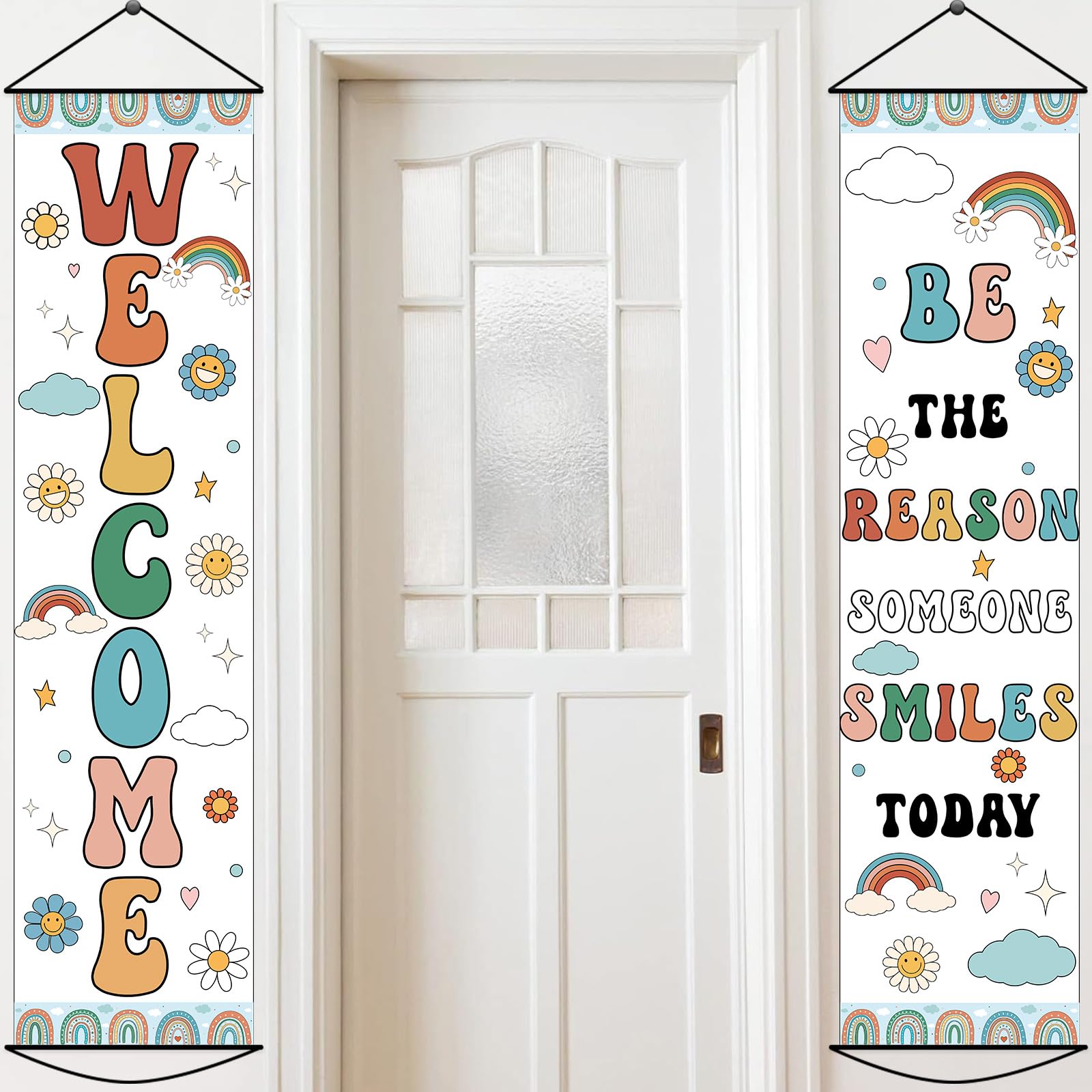 2pcs Boho Rainbow Welcome Banner Classroom Door Decorations Back to School Banner Positive Motivational Colorful Classroom Supplies for Teachers First Day of School Office Bulletin Board