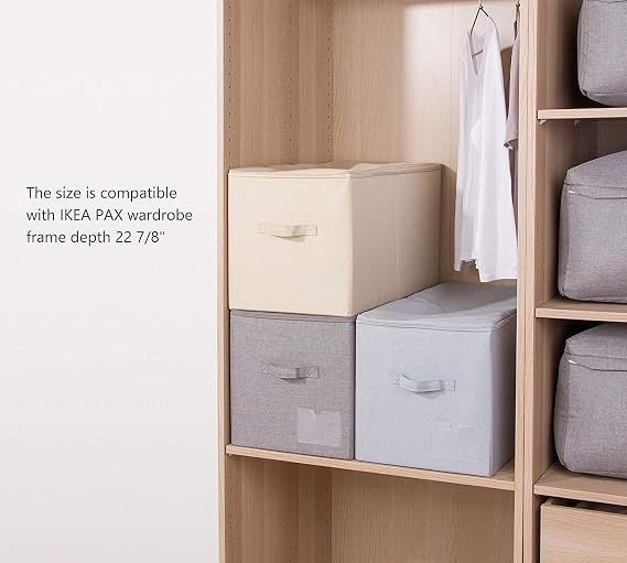 60L Extra Large Size Folding Storage Boxes, 3-Side Zip Lid & 2 Handles, Label Pocket, Good for Store Blankets Duvets Down Jackets, Beddings, Black Gray