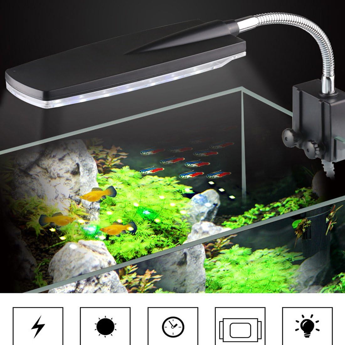 LED Aquarium Plant Growth Light Clip Office Plant Coral Reef Lighting Full Spectrum Water Plant Growing Lamp Clamp Kit for Fish Tanks Blue White (3W 15LED)