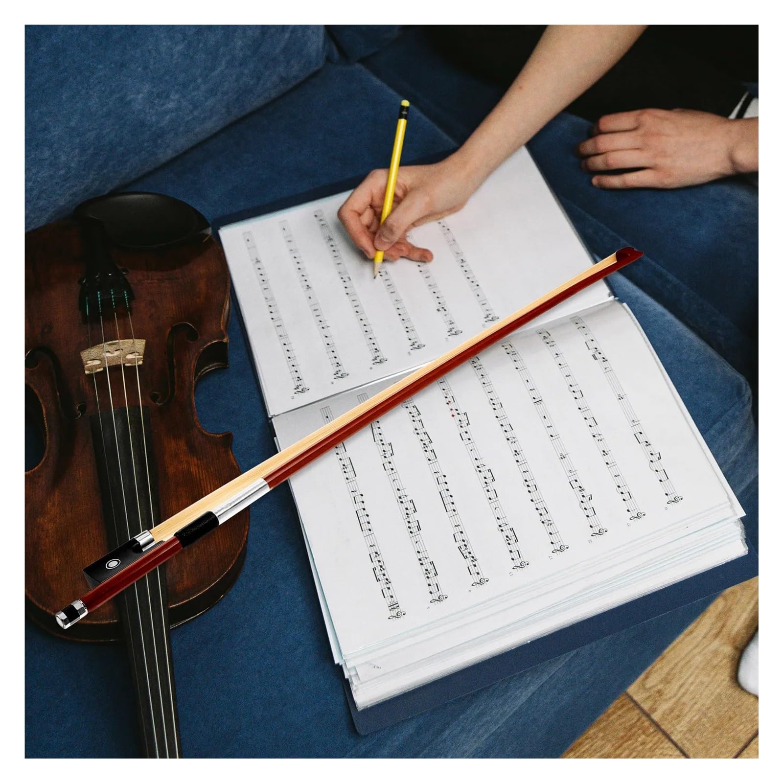 Violinbogen, gerader Holzkörper, Haar, lauter, klarer Ton, Ersatzinstrumententeil, Violinbogen-Ersatz(Black)