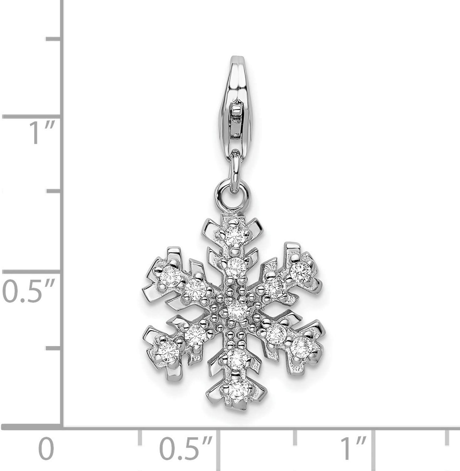 Sterling Silver Snowflake Charm Pendant for Women with Clear Cubic Zirconia Accents, Winter Themed Jewelry Necklace, Elegant Holiday Accessory for Christmas Fashion or Seasonal Charm Bracelets