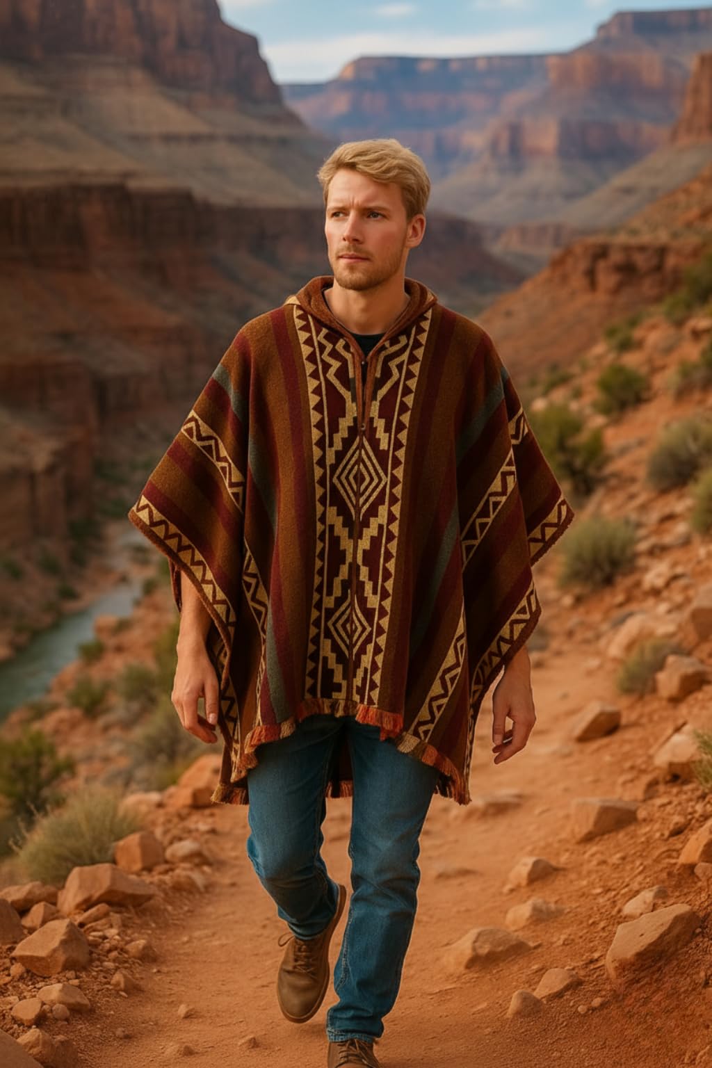 Gamboa Ecuadorianischer Alpaka Wolle Poncho Herren Ponchos Kapuze Cape Pancho Männer Mexikanischer Wollponcho Winter