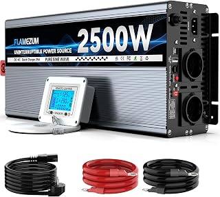 2500W Wechselrichter 12V auf 230V Reiner Sinsus Spannungswandler mit Netzvorrangschaltung,25A-Ladefunktion,USV,Fernbedienung,Notstromversorgung,Automatische Schaltung zwischen Stromnetz und Batterie