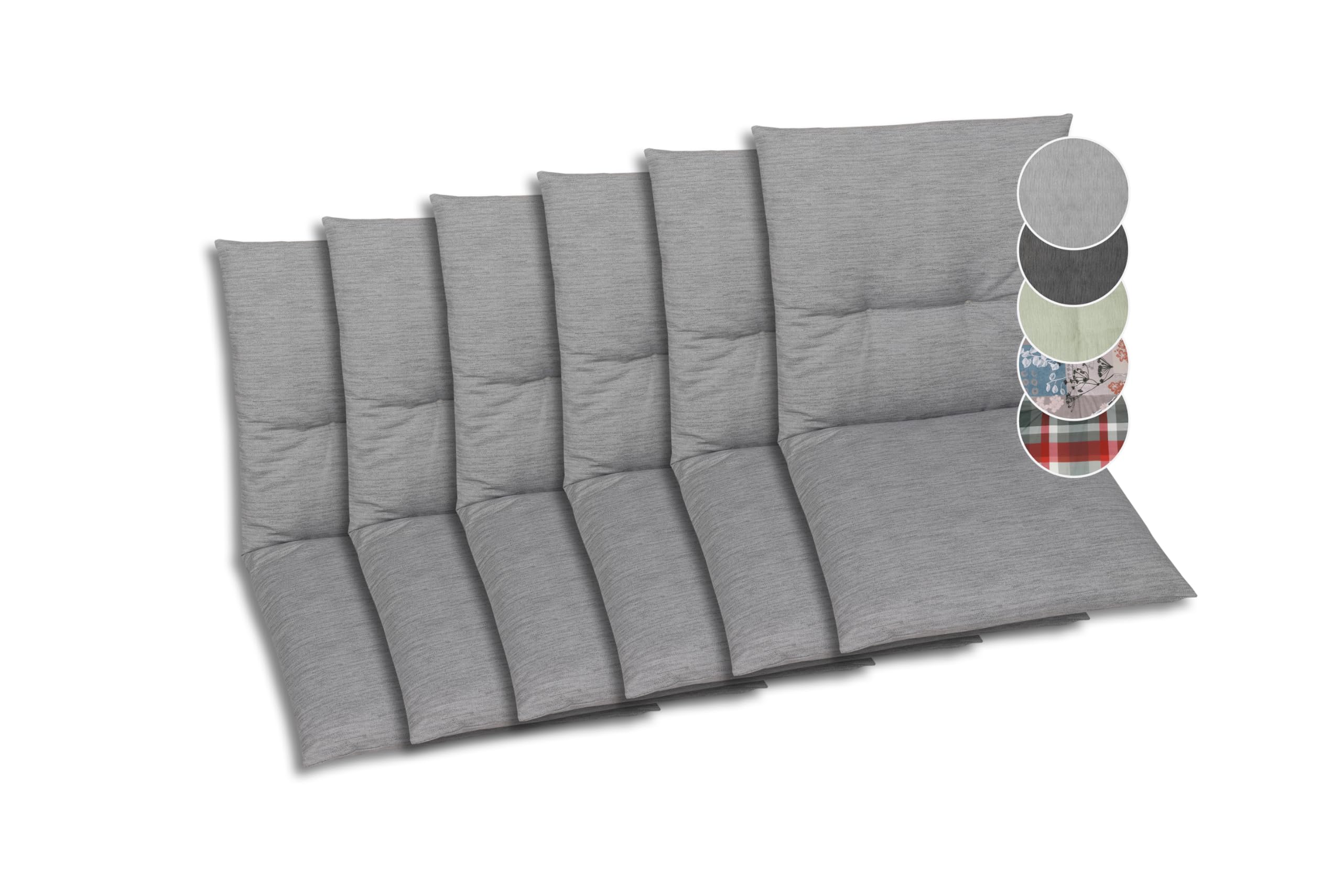 GO-DE Textil Bequeme und attraktive Polsterauflagen für Niederlehner-Gartenstühle (6er-Set, Uni grau, Niederlehner)