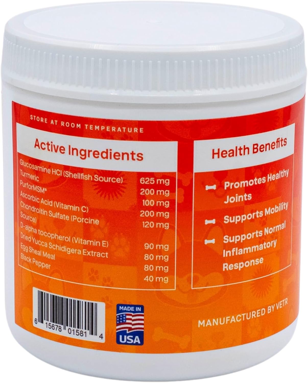 Vetr Hip and Joint Chicken Flavored Chews for Dogs - Glucosamine Chondroitin MSM Supplement - 120 Chewable Tablets - Vet-Formulated in USA