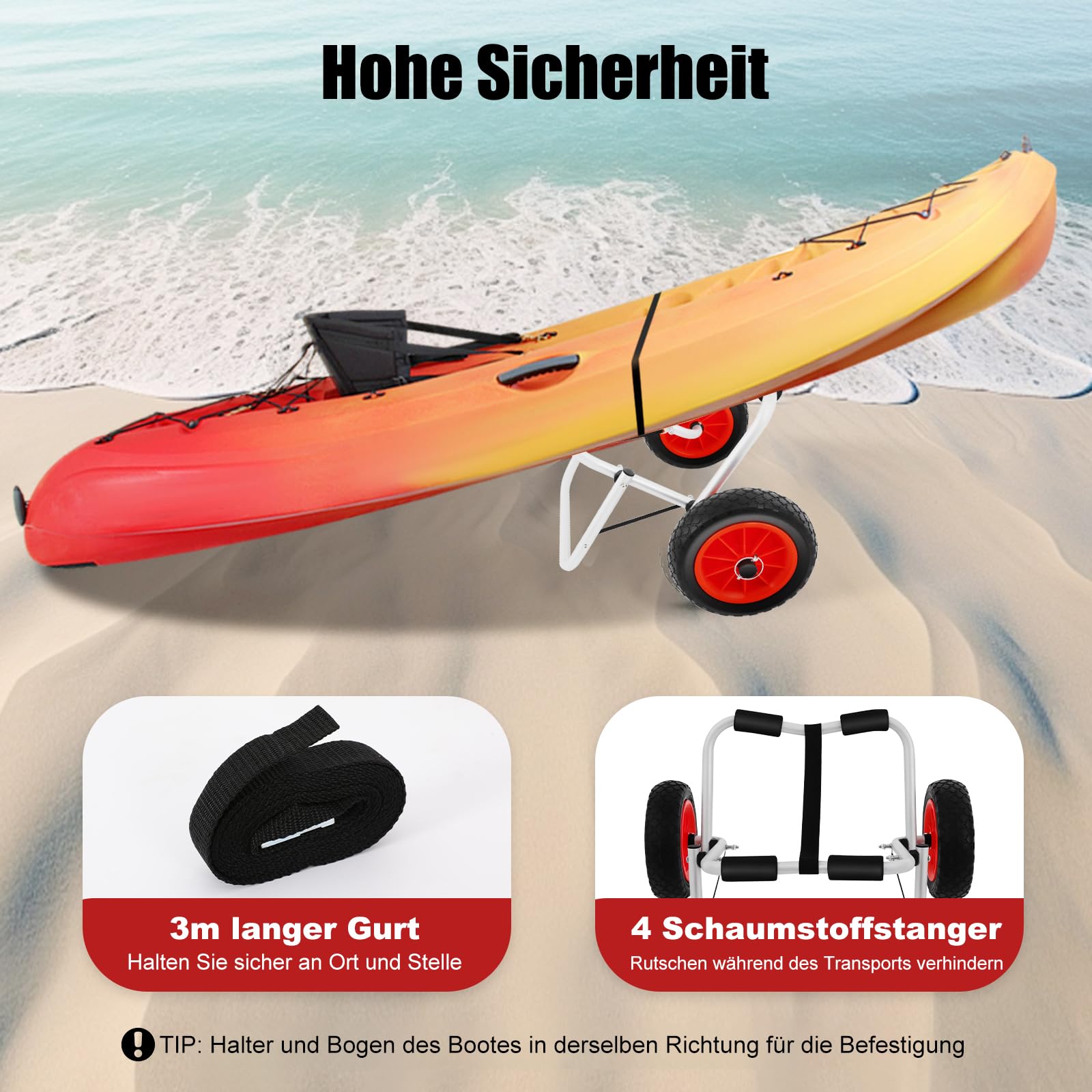 Trolley Sup Transportwagen Kajakwagen bis 80 KG Aluminium Sup Wagen Klappbar Transportwagen Paddle Board Transport Wagen mit Fußpolster, Verbindungsverschluss