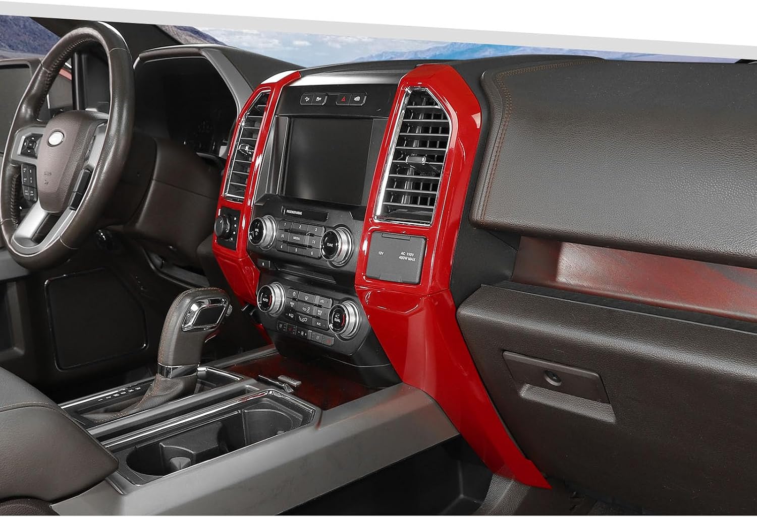 Jimen Compatible with Ford F150 2015-2020, 5PCS Central Console AC Air Conditioning Vent Panel Cover Trim (Carbon Fiber)