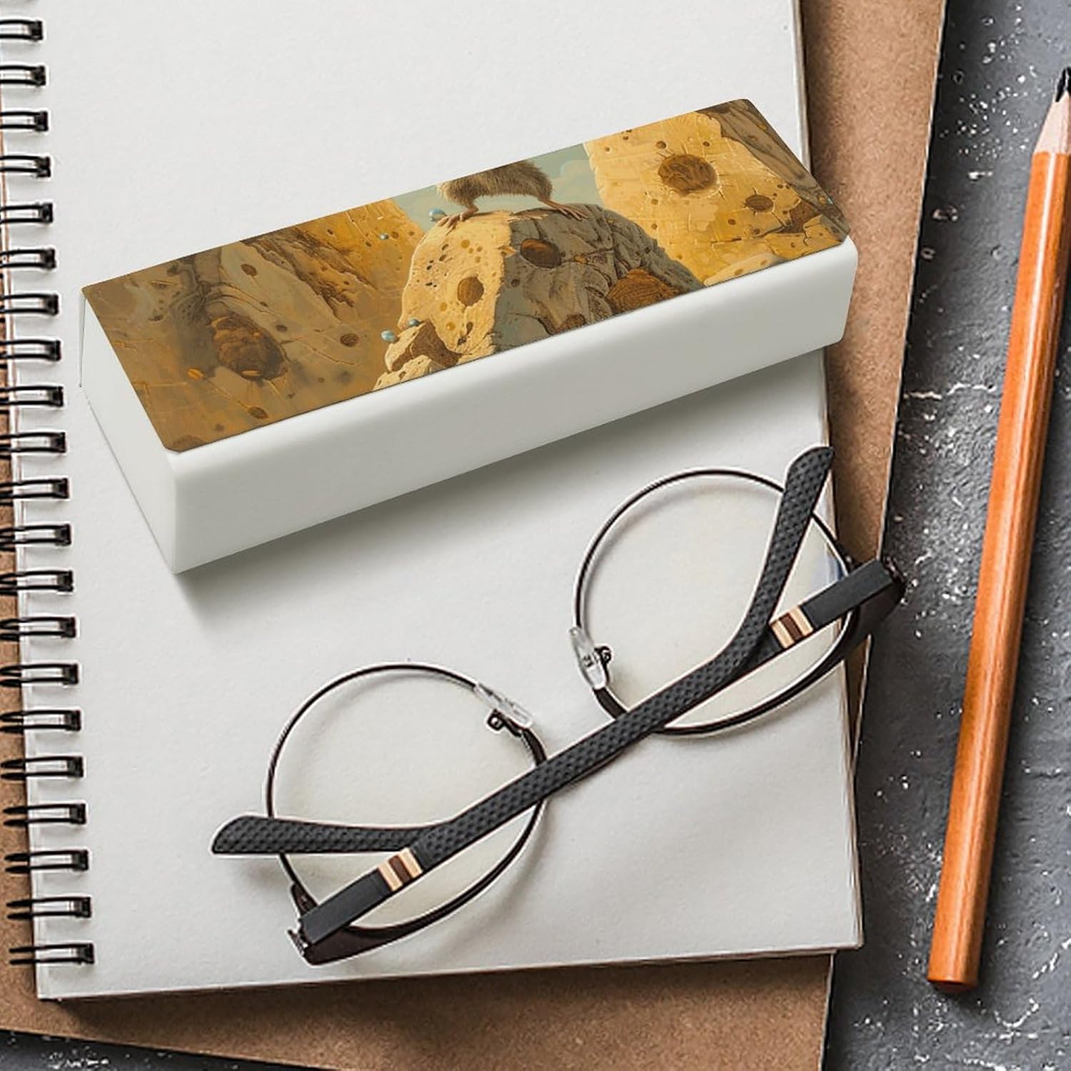 Cheese Eyeglass Case for Men Women Case Leather Light Nearsighted Spectacle Case Box Portable Sunglass Case Hard Shell Protective Case