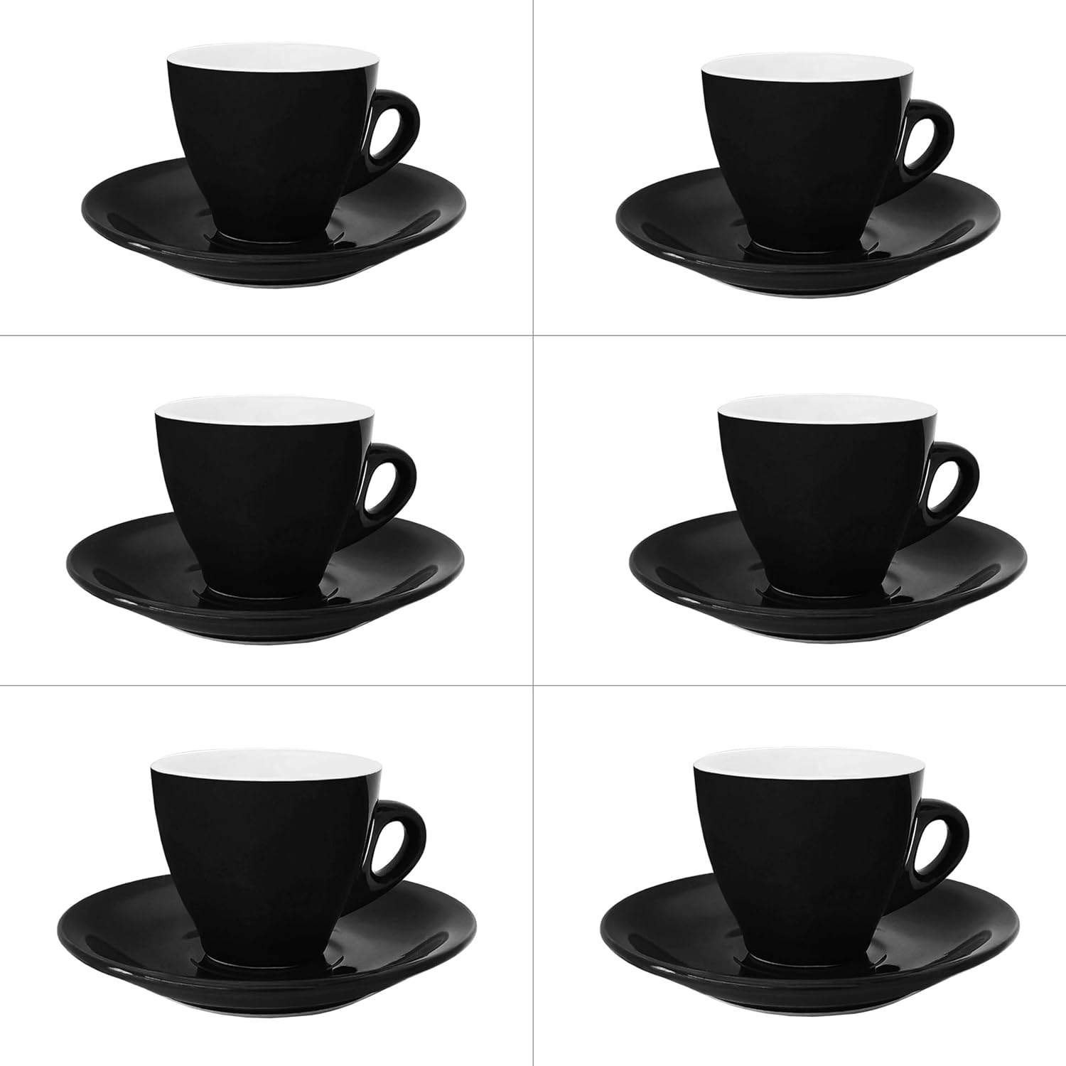 Lorren Home Porcelain Espresso Cups and Saucers, 3 Oz, Black, Set of 6