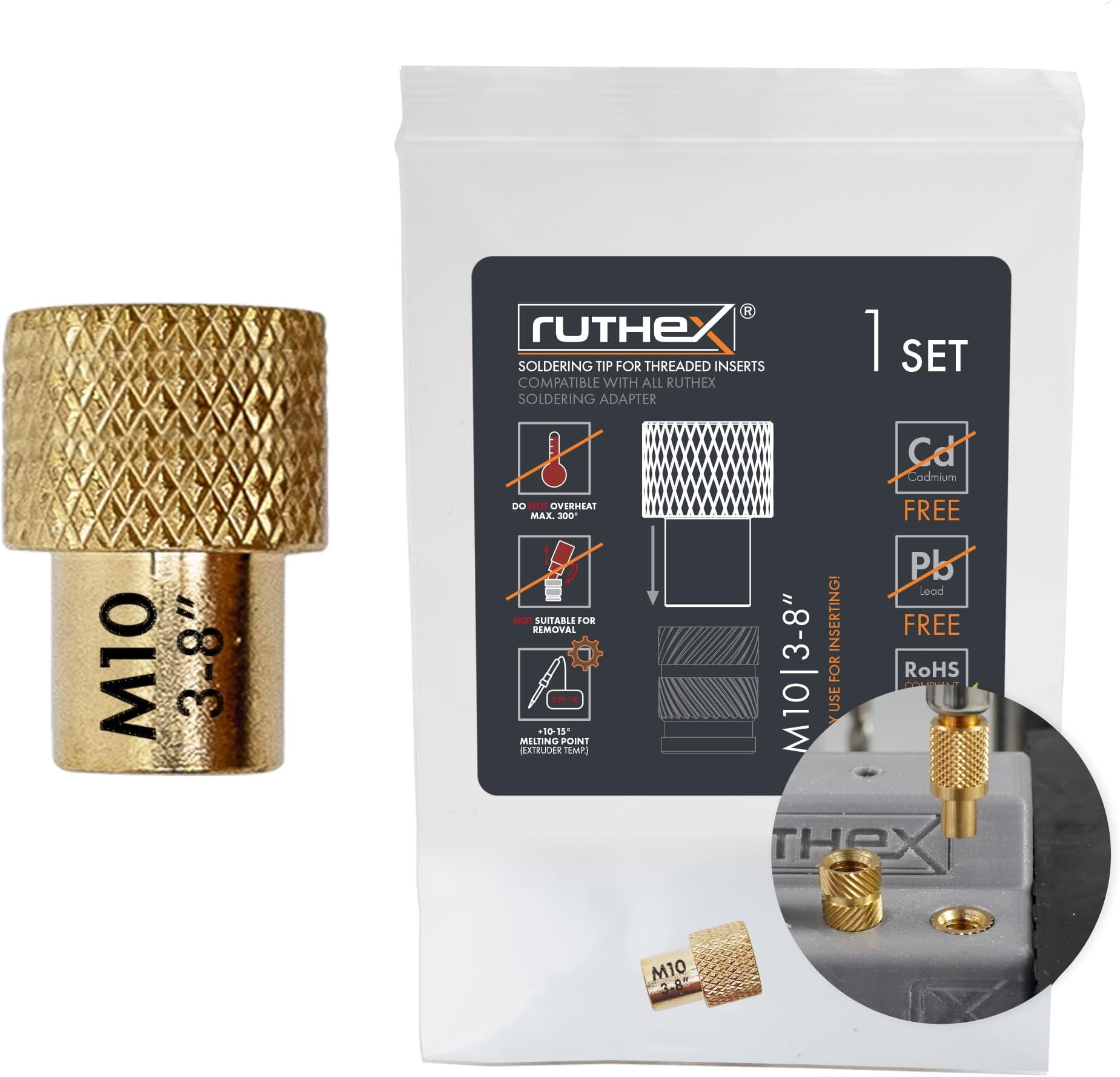 ruthex 1x melting aid/soldering tip M10 3/8“ - for ruthex threaded inserts M10-3/8” compatible with all ruthex adapters