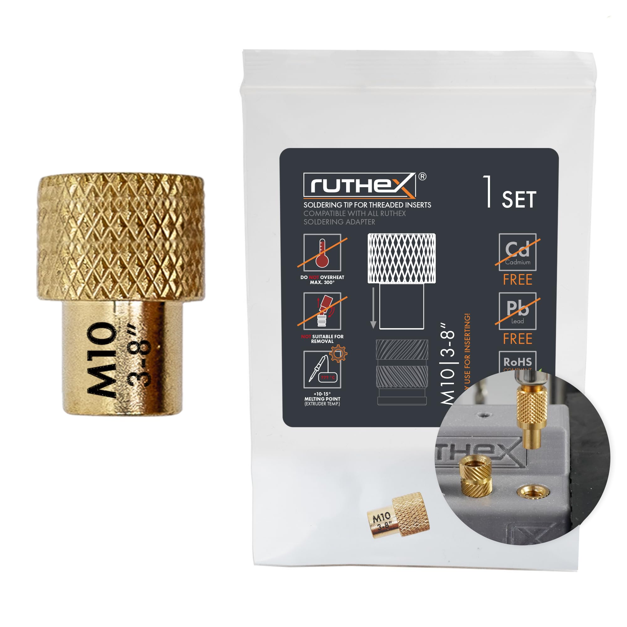 ruthex 1x melting aid/soldering tip M10 3/8“ - for ruthex threaded inserts M10-3/8” compatible with all ruthex adapters