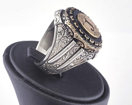 Miniatura 3 de Custom Personalized Letter Ring, Beautiful Handcrafted Personalized 925K Solid Sterling Silver Onyx Stone Men's Ring RP77