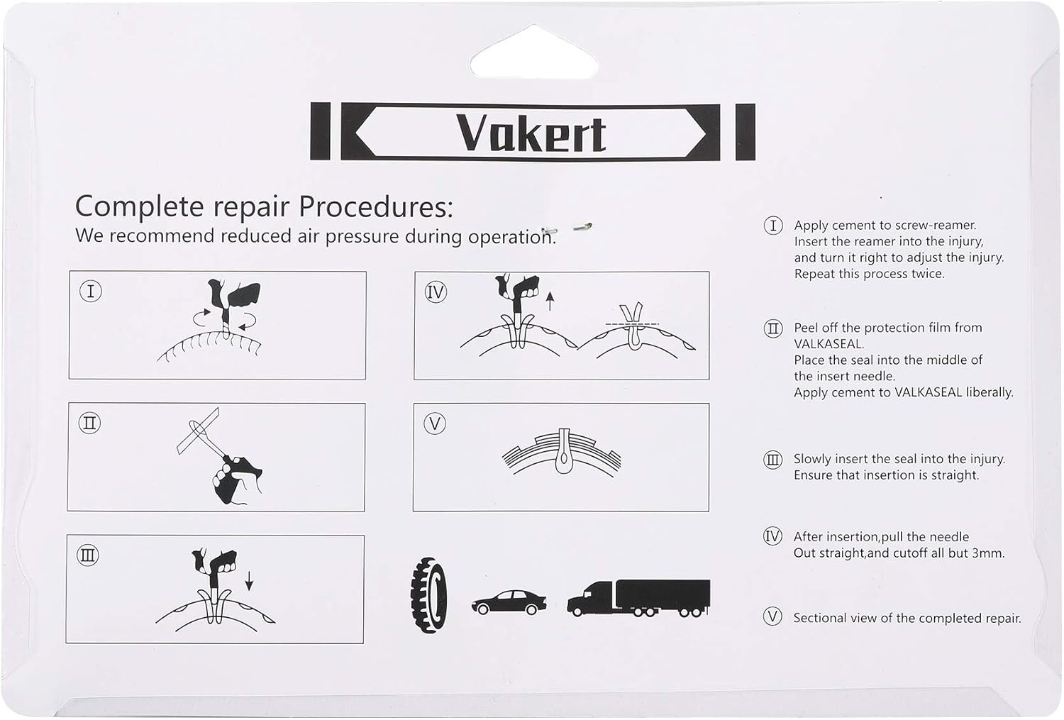 Vakert Tire Repair Kit Tool T-Handle String Rubber Plugs for Cars Trucks Motorcycles : Automotive