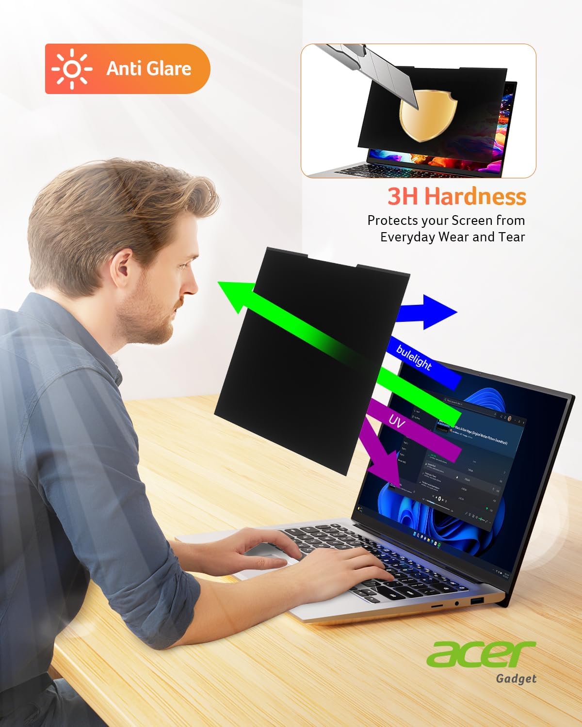 Acer 2-Pack Laptop Privacy Screen - for Laptop 15.6 Inch 16:9, Magnetic & Removable Privacy Filter Shield, Anti-Glare Screen Protector, Dual-sided Monitor Shield, For HP, Dell and Other Major Brands