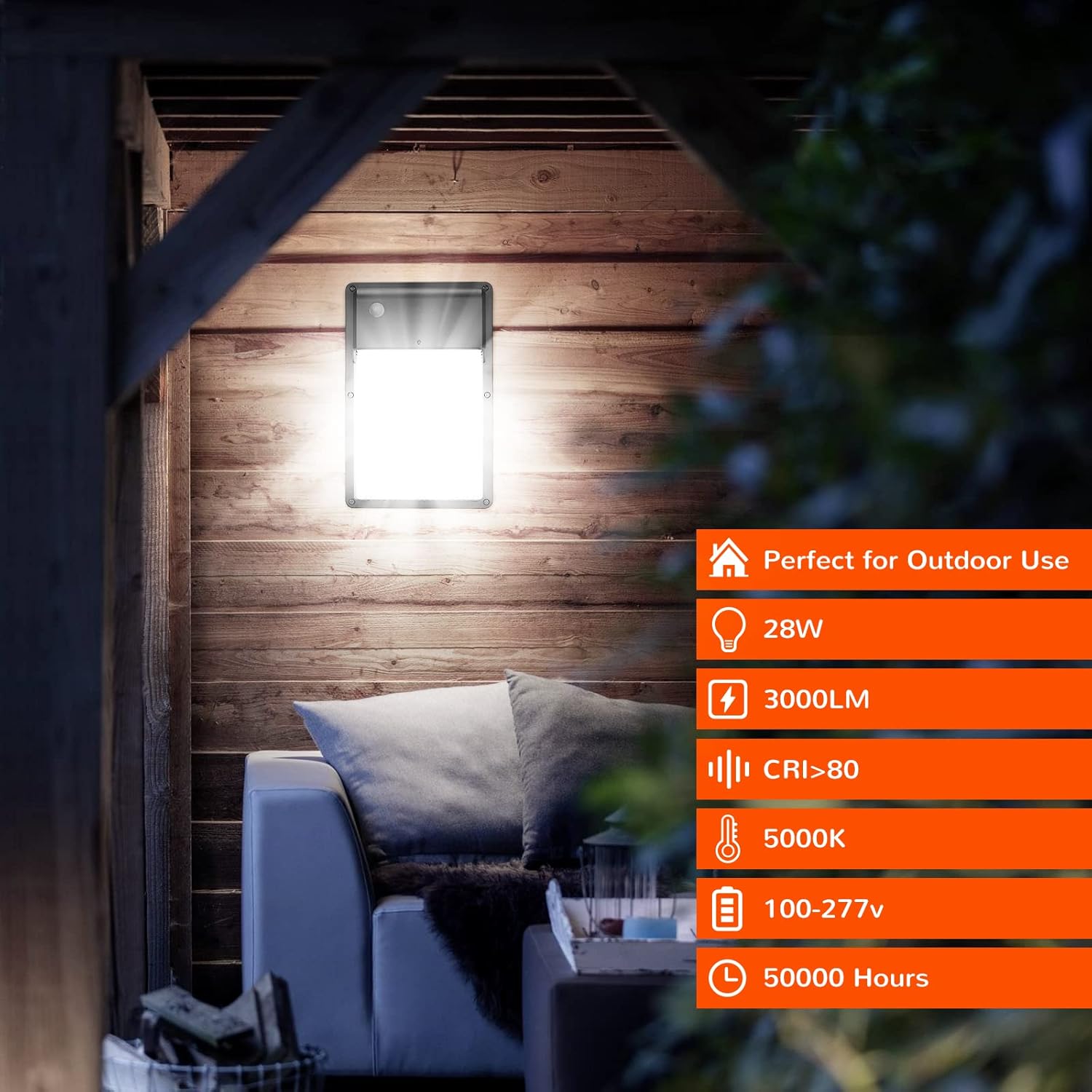 JJC LED Wall Pack Light with Photocell,28W(150-250W Replacement),3000LM 5000K-Daylight Dusk to Dawn LED Outdoor Lighting,100-277V Outdoor Security Lights