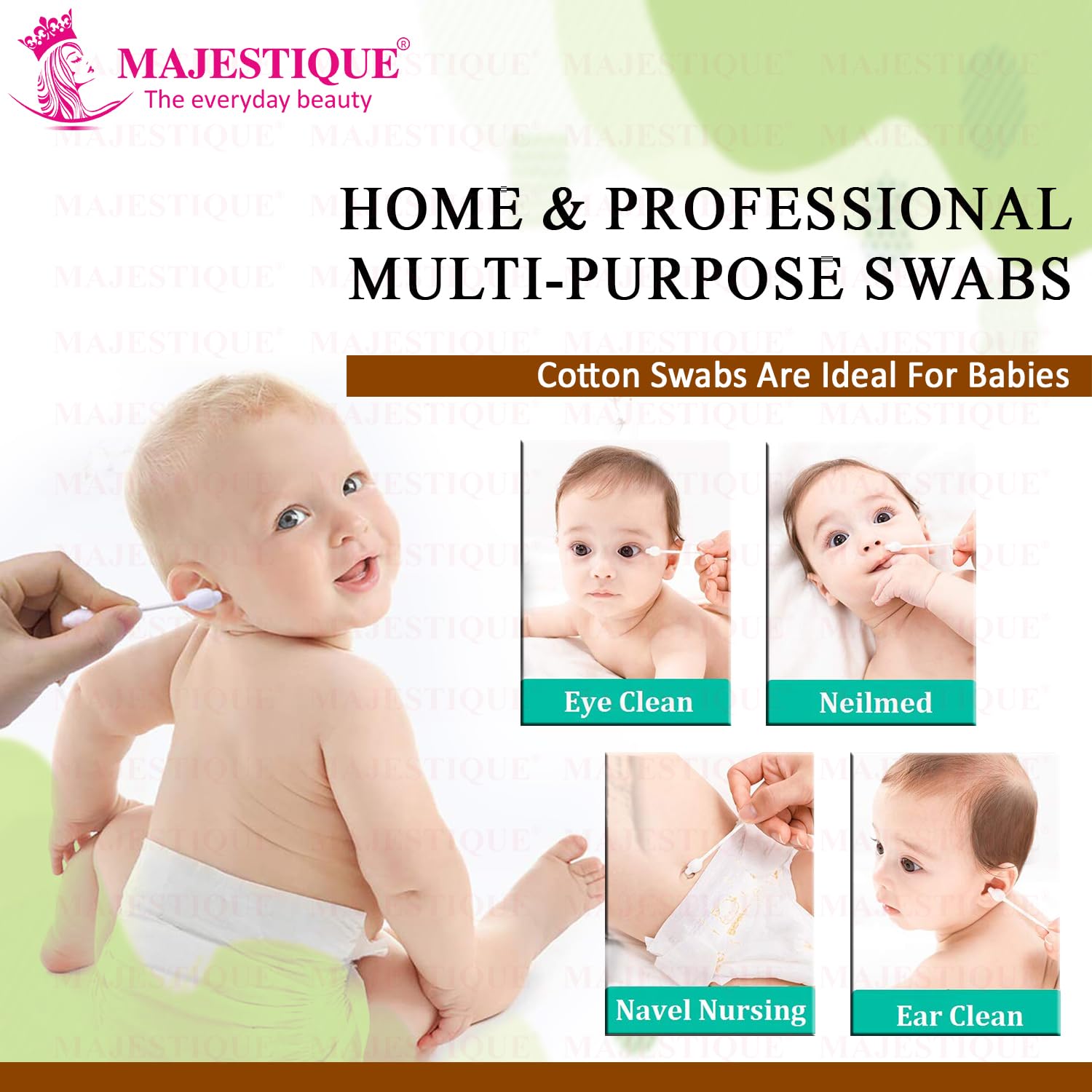 Majestique Baby Safety Cotton Swab | Cotton Buds with Eardrum | 100% Pure Cotton Swabs | Cotton Buds for Baby Ear Cleaning | Paper Cotton Buds - 80-Swabs for Baby (Pack of 2) 2