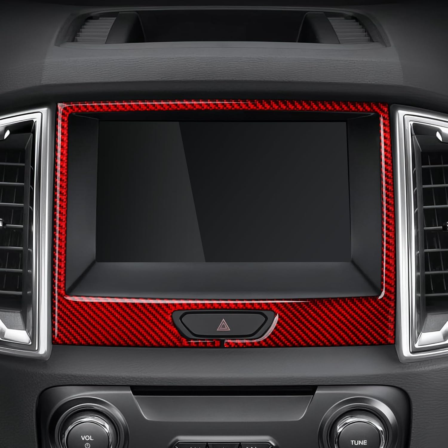 Center Control Navigation Panel Decor Cover Trim for Ford Ranger XLT Lariat XL 2015 2016 2017 2018 2019 2020 2021 2022 2023 Interior Carbon Fiber Accessories Red