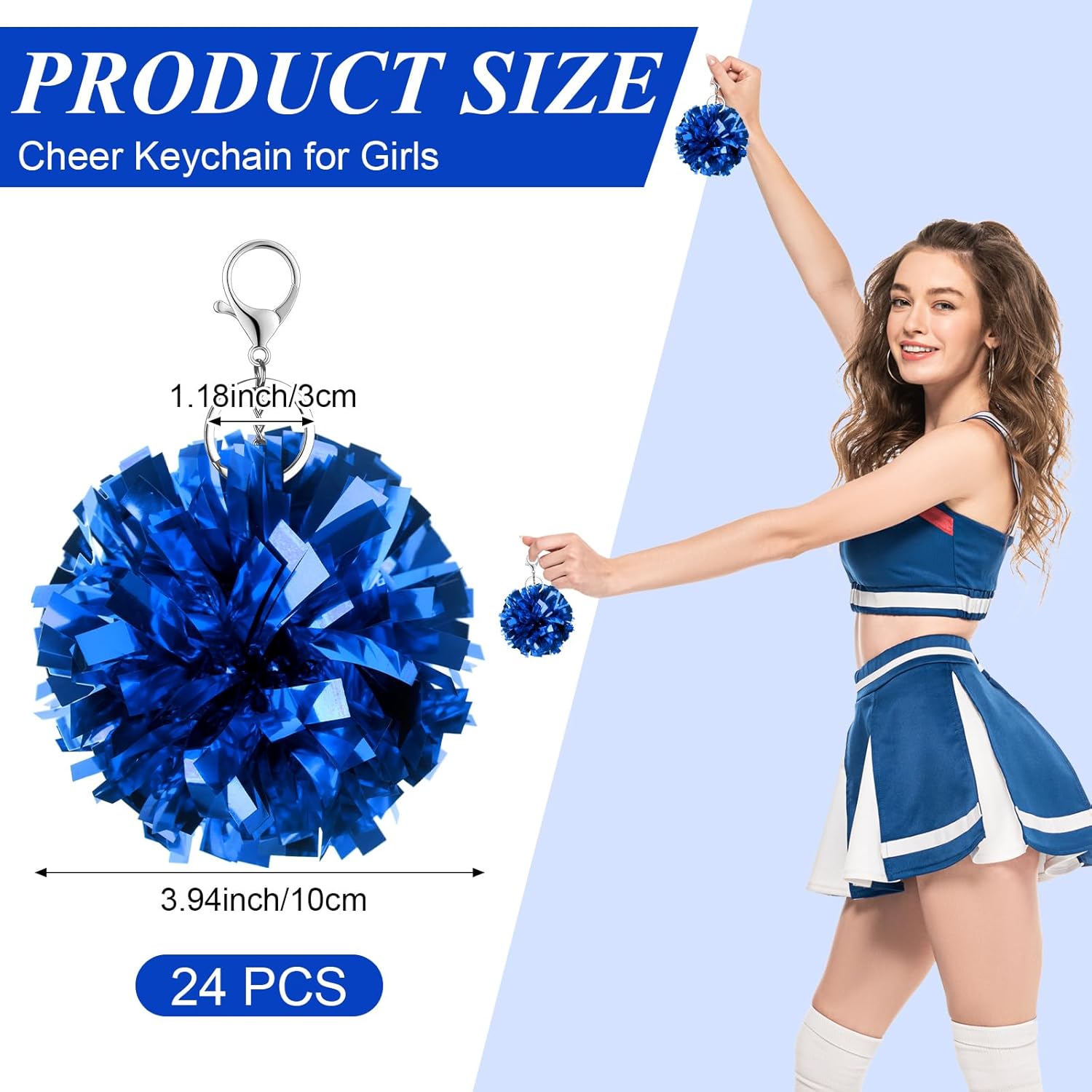 24 Pcs Cheer Pom Pom Keychain Cheerleader Gift Cheering Keyring Camp Team Gift - Image 2