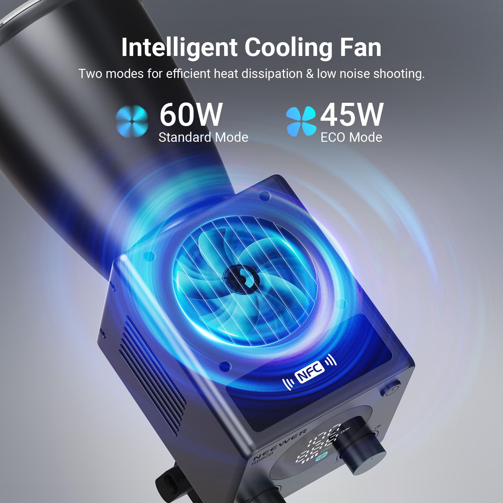 NEEWER 60W Mini lampa wideo LED i bateria 5 Wh/szybkie ładowanie PD 100 W, aplikacja/sterowanie 2,4 GHz/NFC, dwukolorowe oświetlenie studyjne COB o zmiennej intensywności, ciągły strumień świetlny od