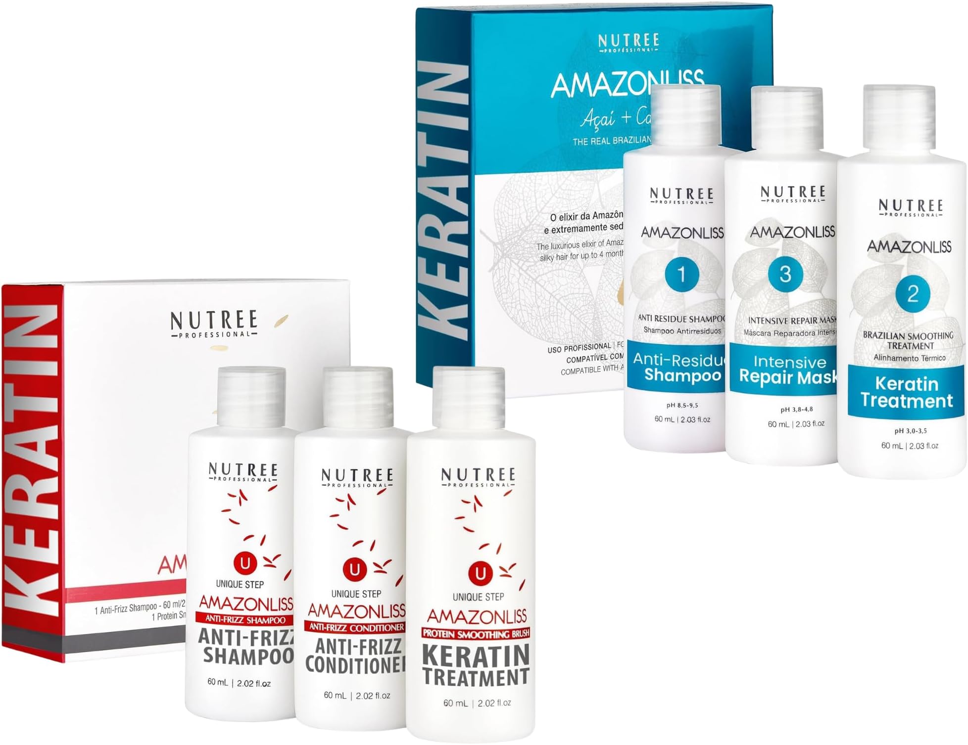 Keratin Hair Treatment Set 2.03 Fl Oz & Brazilian Keratin Smoothing(Shampoo, Conditioner, 2.02 Fl Oz Each)