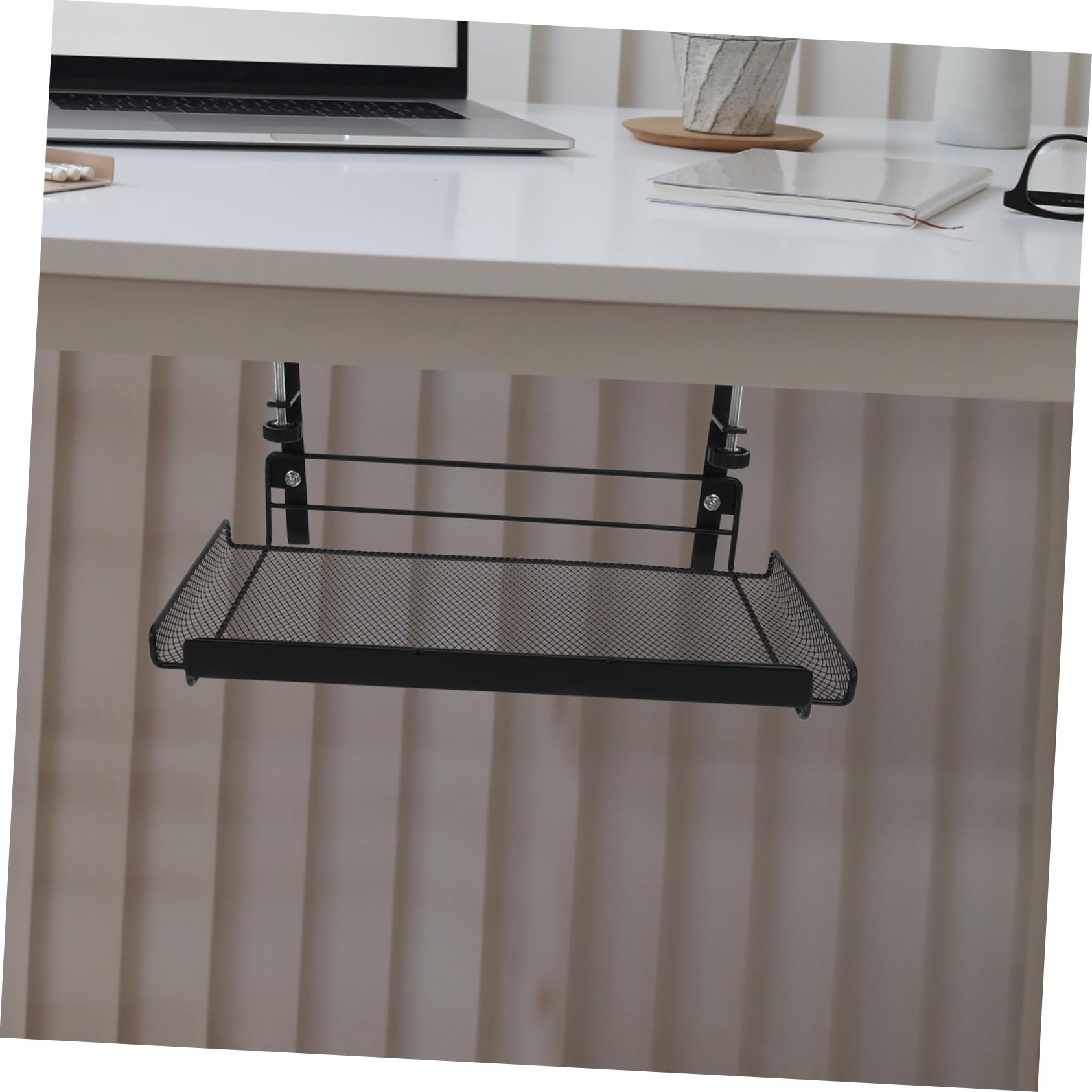 Sewroro Organizador de Metal Diseño Ajustable y Montaje Rápido Negro Debajo del Escritorio Cesta de Almacenamiento Adecuado para Oficina y Dormitorio