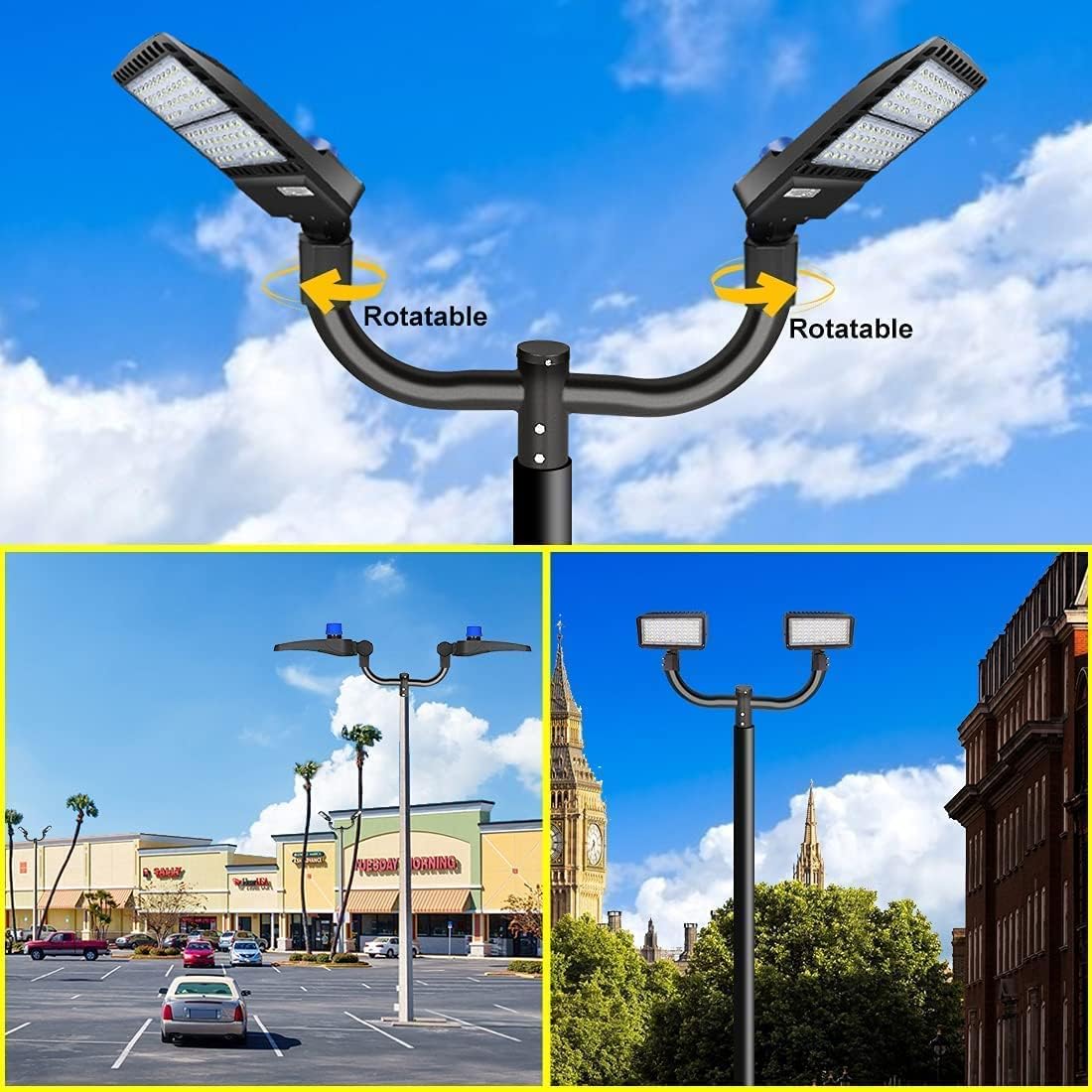 1 Pack 300W LED Parking Lot Light and 1 Pack Bundle Double Bullhorn Bracket