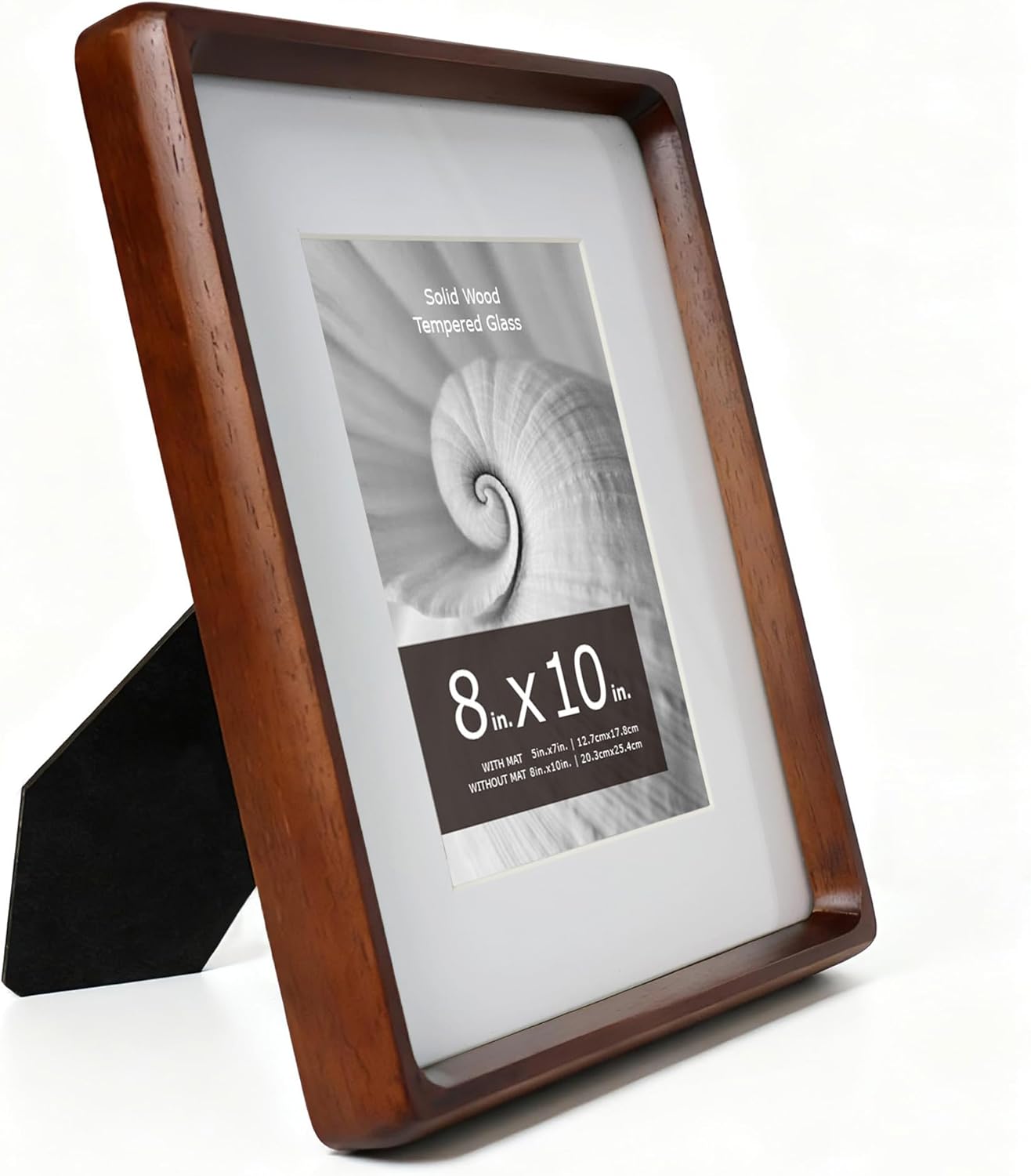 Oak Wood Photo Frame 8x10 Matted to 5x7, Solid Wood Photo Frame with Glass, Tabletop & Wall Mount, Horizontal/Vertical Display, Wood Frame with Rounded Corner, Valentine Gifts, Walnut 1 Pack