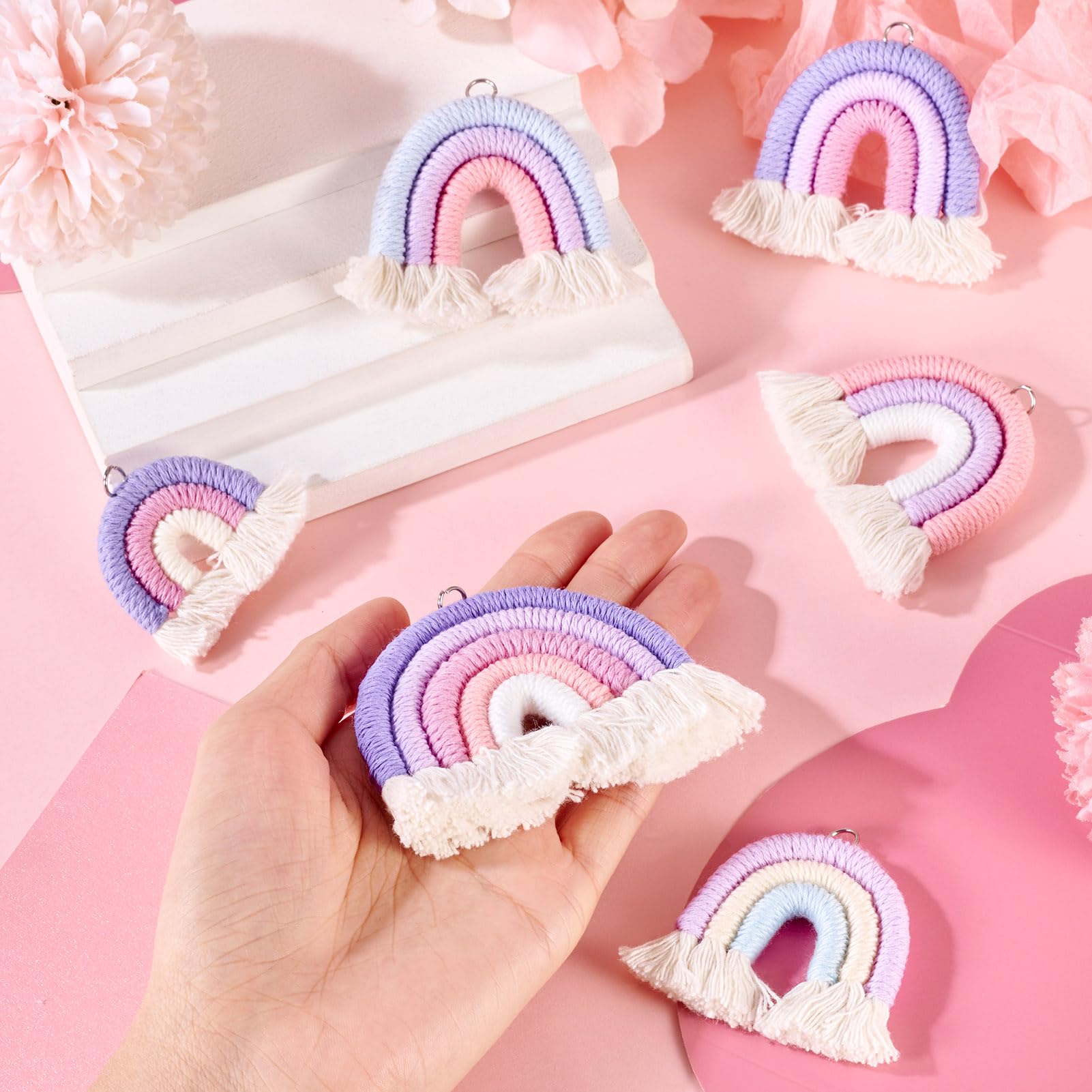 Boho Regenbogen Schlüsselanhänger - Makramee Quaste Keychain Für Mädchen & Frauen