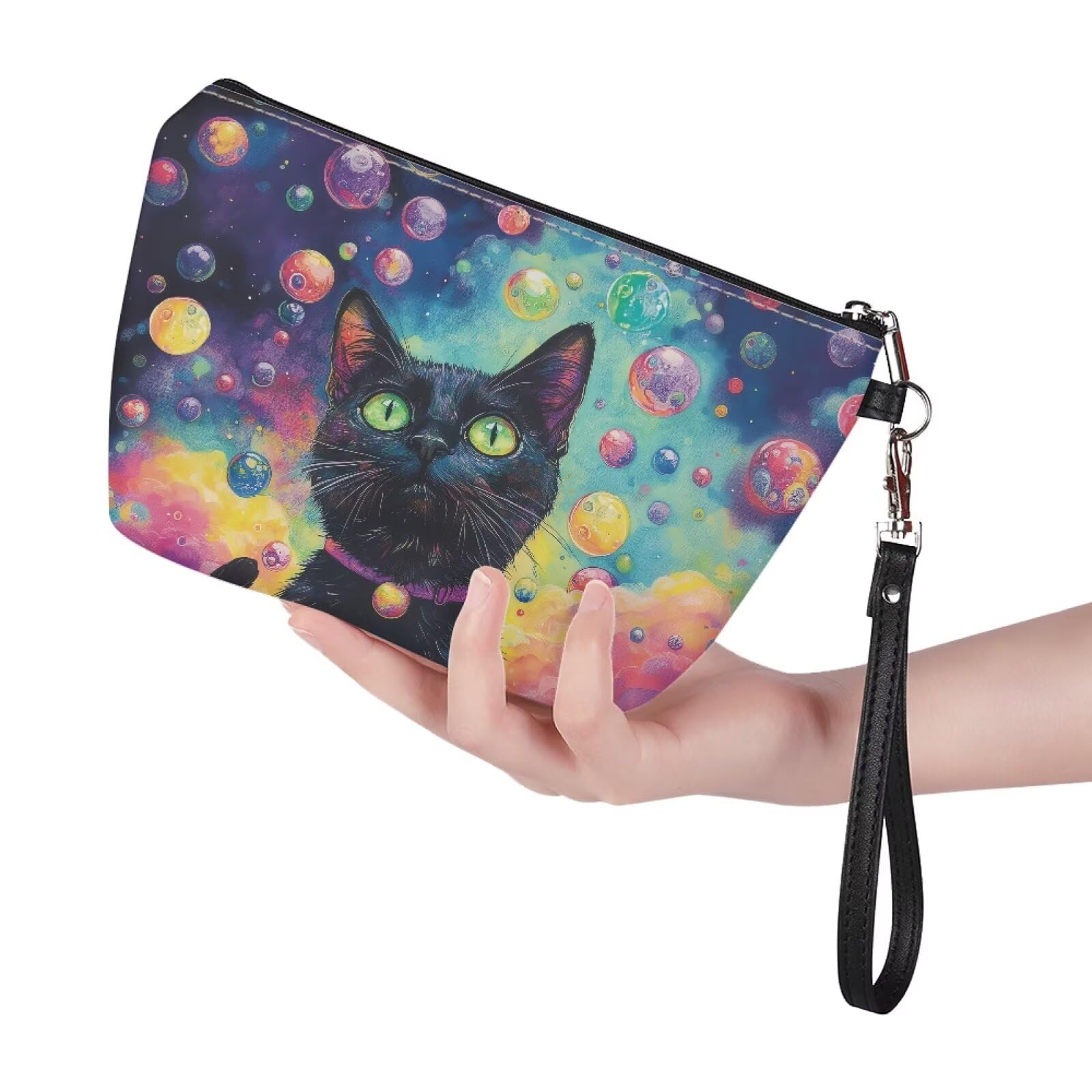 Jeiento Galaxy Planet Black Cat Cosmetic Bag Pencil Bag Travel Portable Hanging Toiletry Travel Bags for Women Girl - Image 3