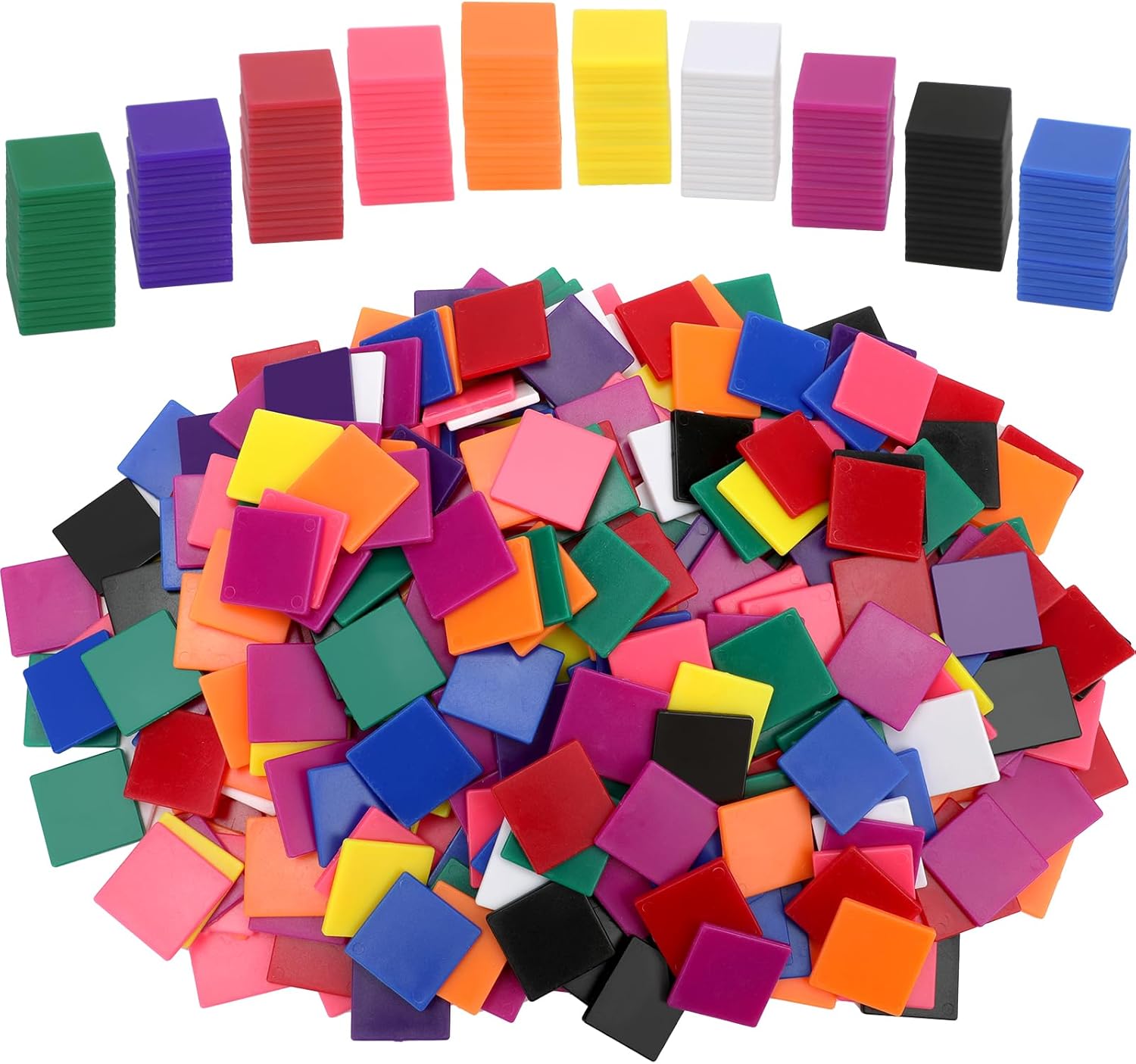 Coopay 1000 Pcs Plastic Square Color Tiles, Bingo Chips, Poker Chips, Color Sorting, Math Counters, Game Tokens, Counting Manipulatives for Kids Elementary School Classroom Learning Development Toys