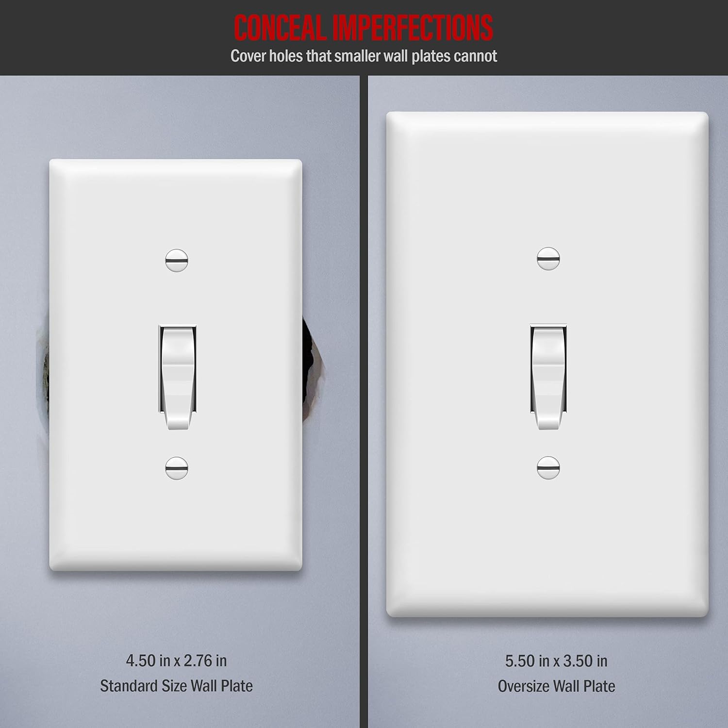 ENERLITES Toggle Light Switch Wall Plate, Jumbo Switch Cover, Oversized 1-Gang 5.5" x 3.5", Unbreakable Polycarbonate Thermoplastic, 8811O-W, White (Pack of 2)
