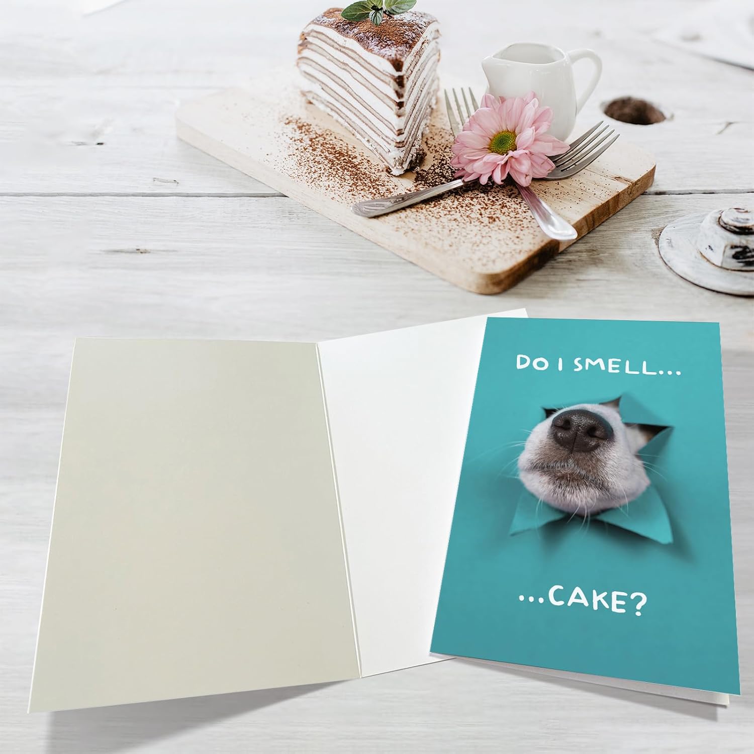 Funny Dog Birthday Cake Card, Cute Birthday Card from Dogs, Humor Dog Peeking Through Card, Do I Smell... Cake? - Image 3